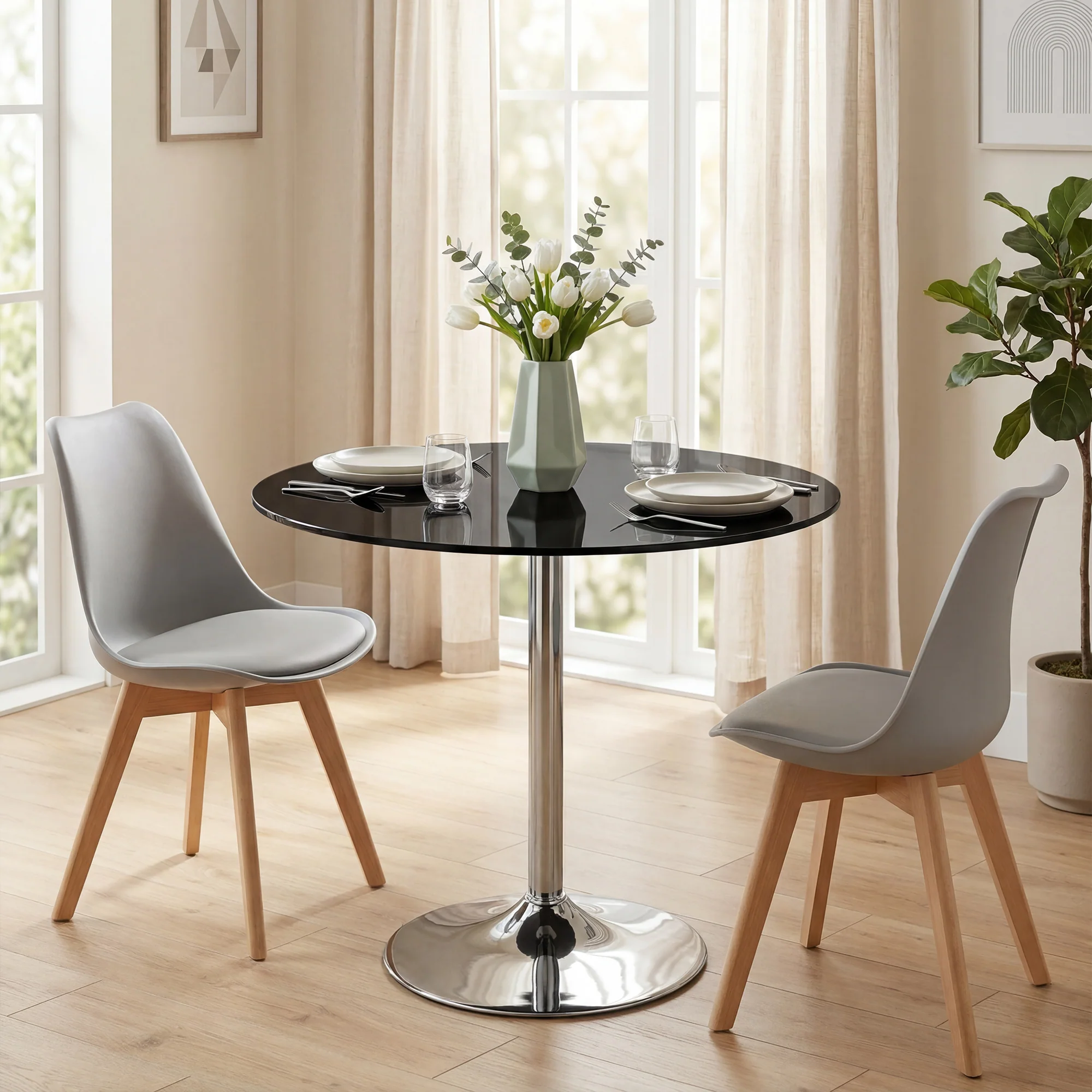 HOMCOM Round Bar Table, Dining Table With Tempered Glass Top And Steel Frame - Image 2