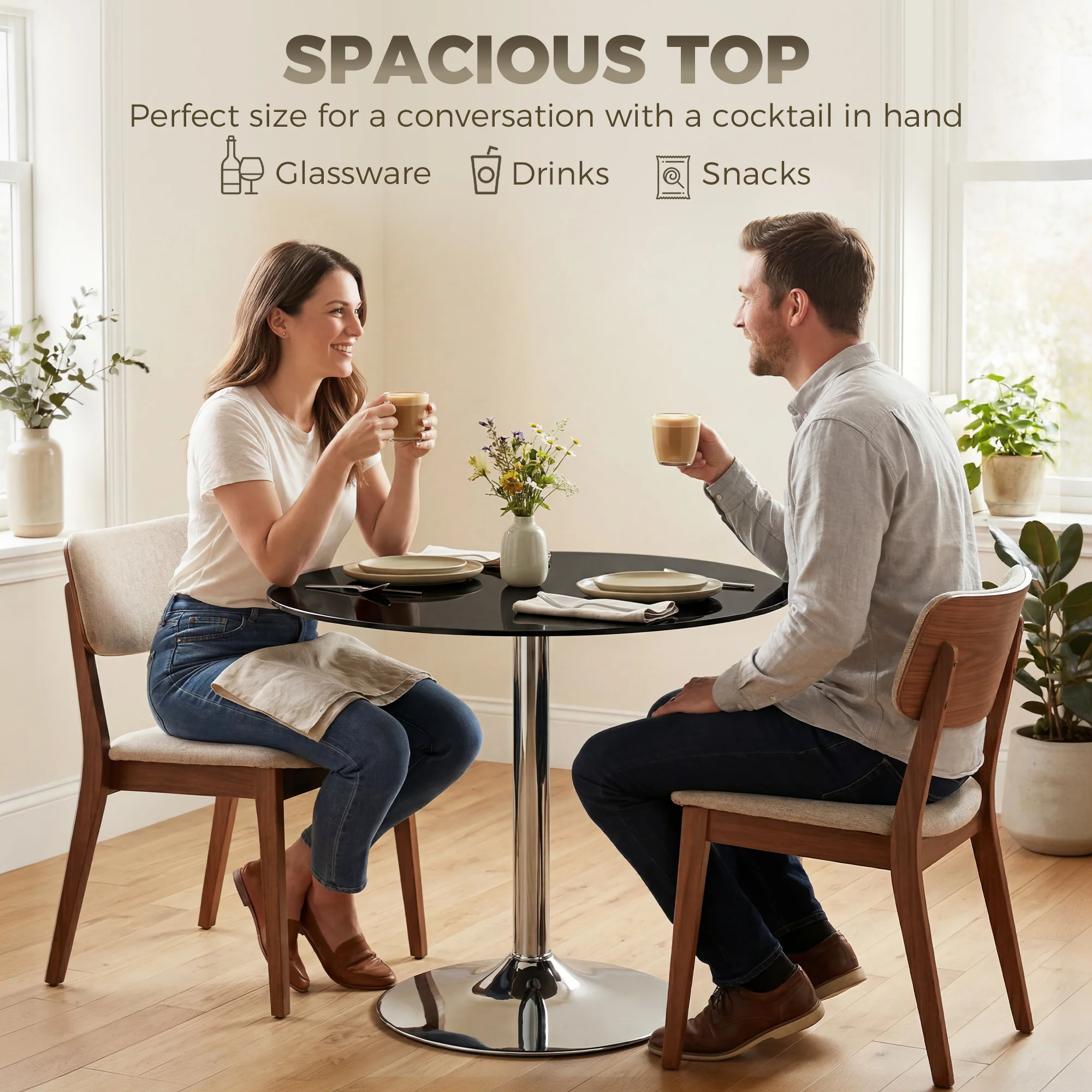 HOMCOM Round Bar Table, Dining Table With Tempered Glass Top And Steel Frame - Image 4
