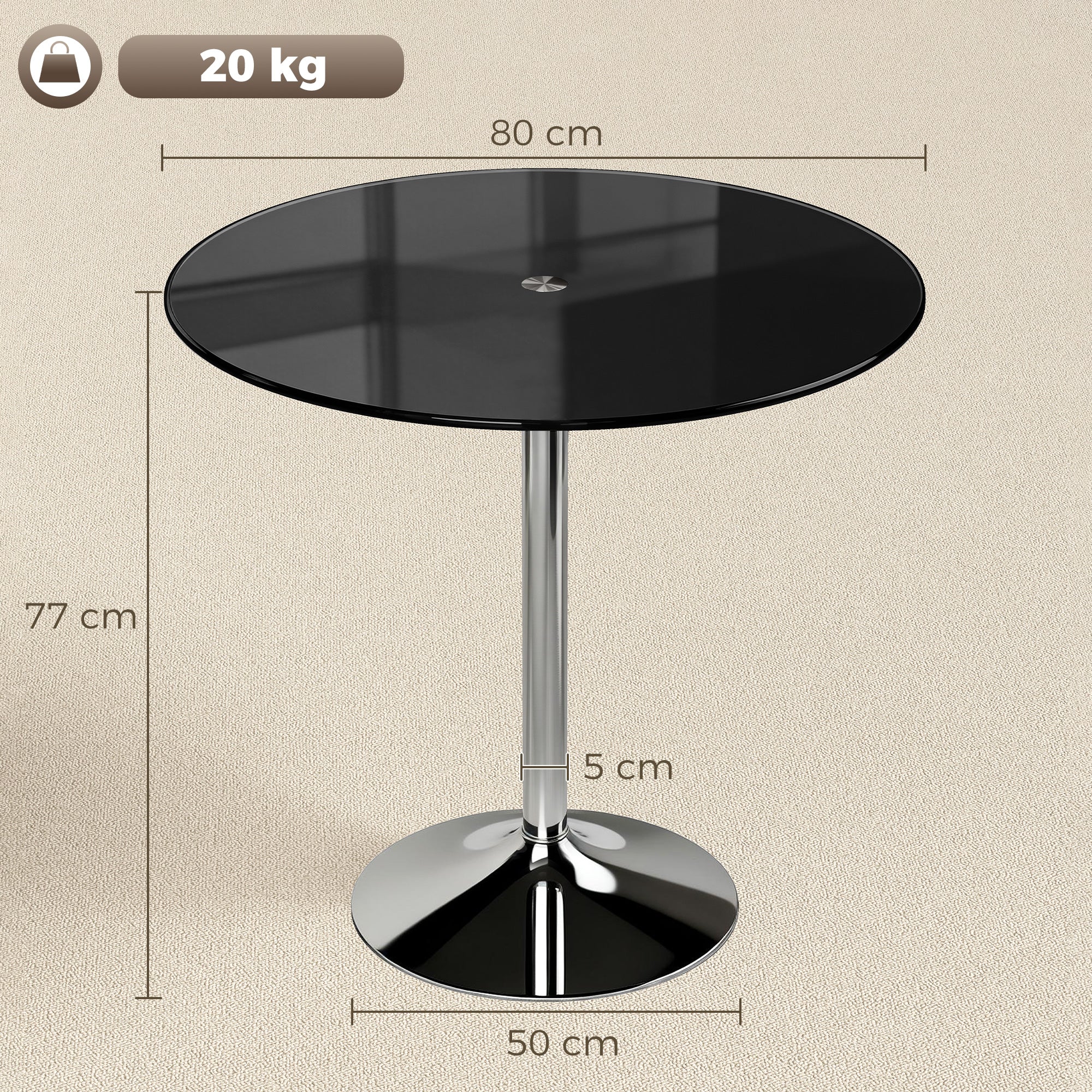 HOMCOM Round Bar Table, Dining Table With Tempered Glass Top And Steel Frame - Image 5