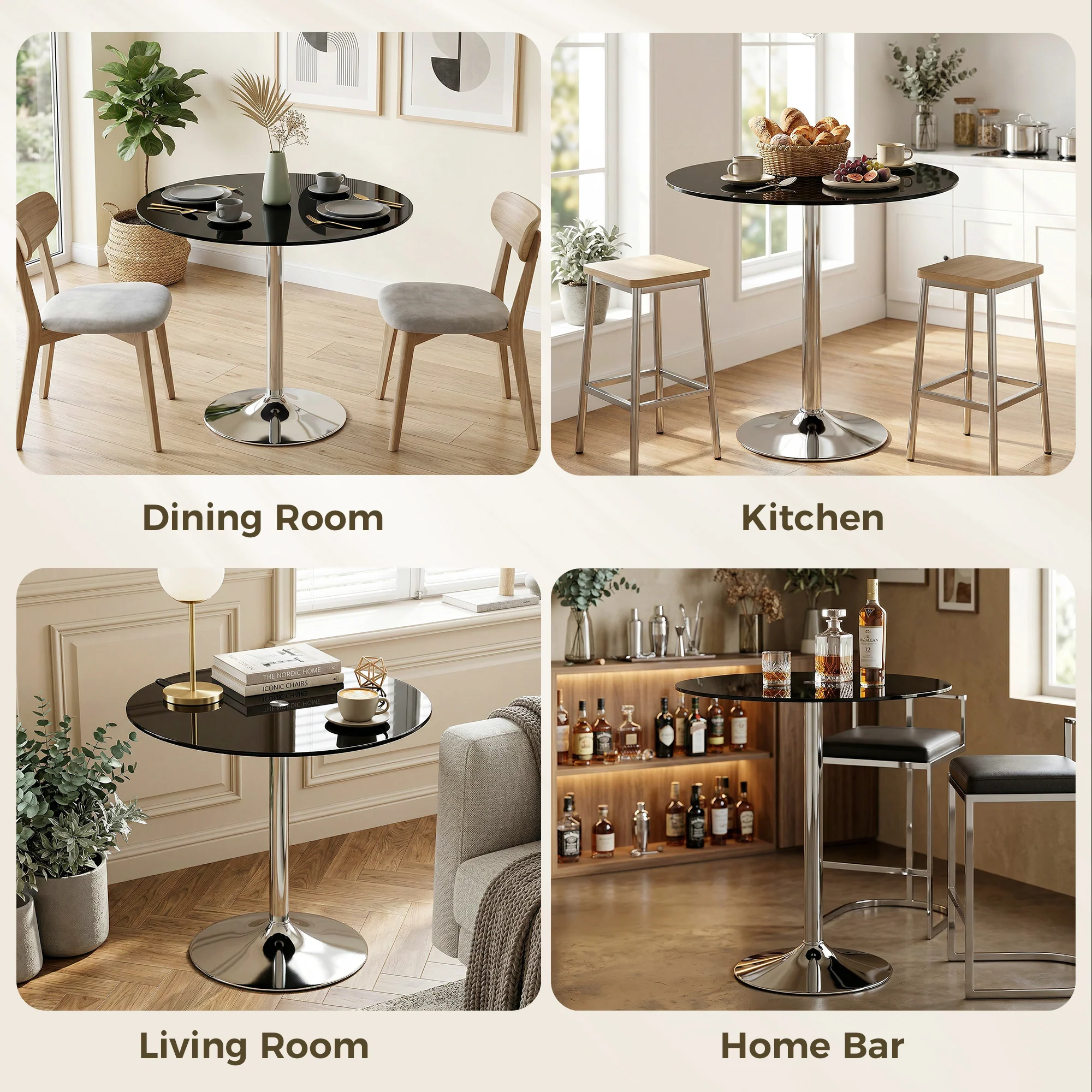 HOMCOM Round Bar Table, Dining Table With Tempered Glass Top And Steel Frame - Image 6