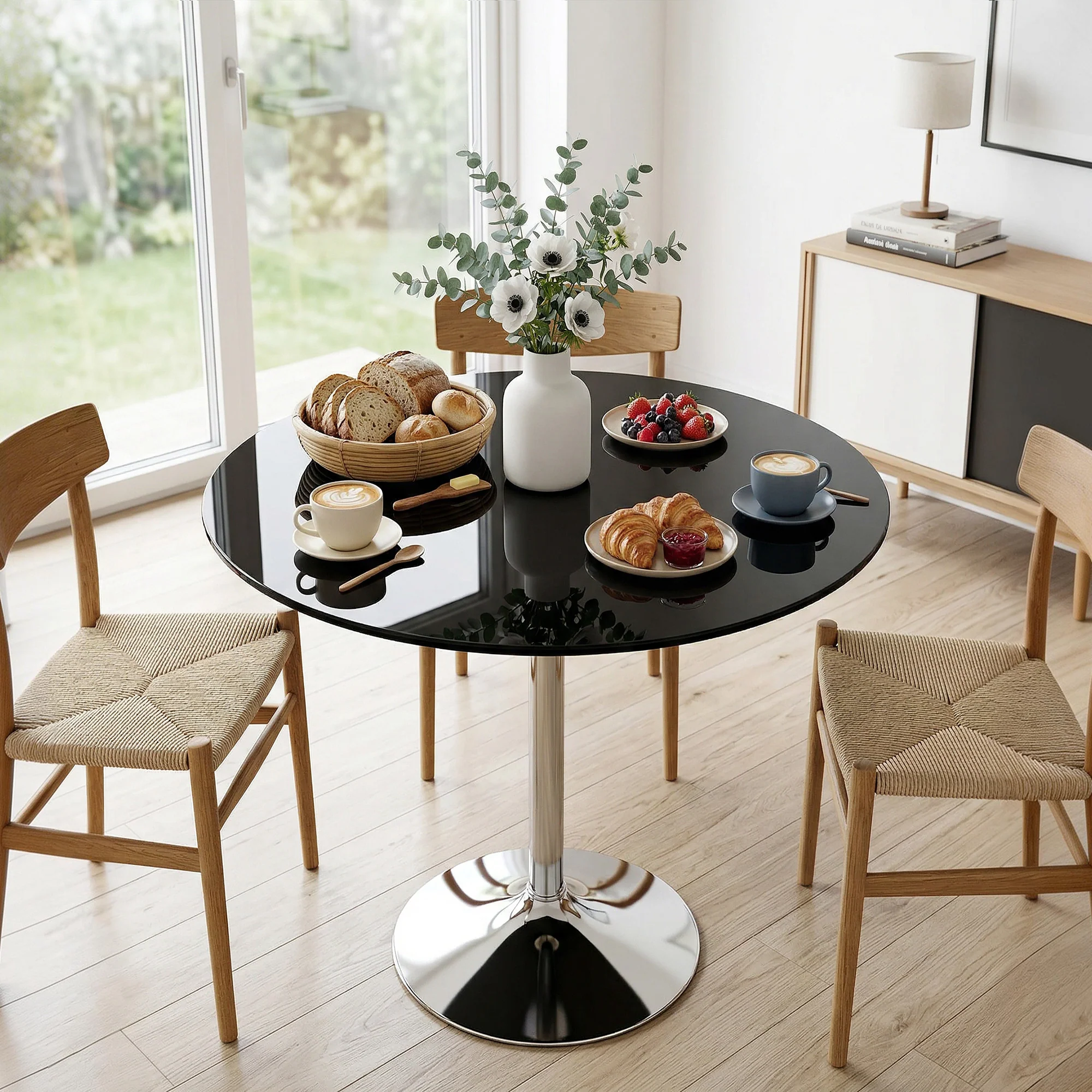 HOMCOM Round Bar Table, Dining Table With Tempered Glass Top And Steel Frame - Image 8