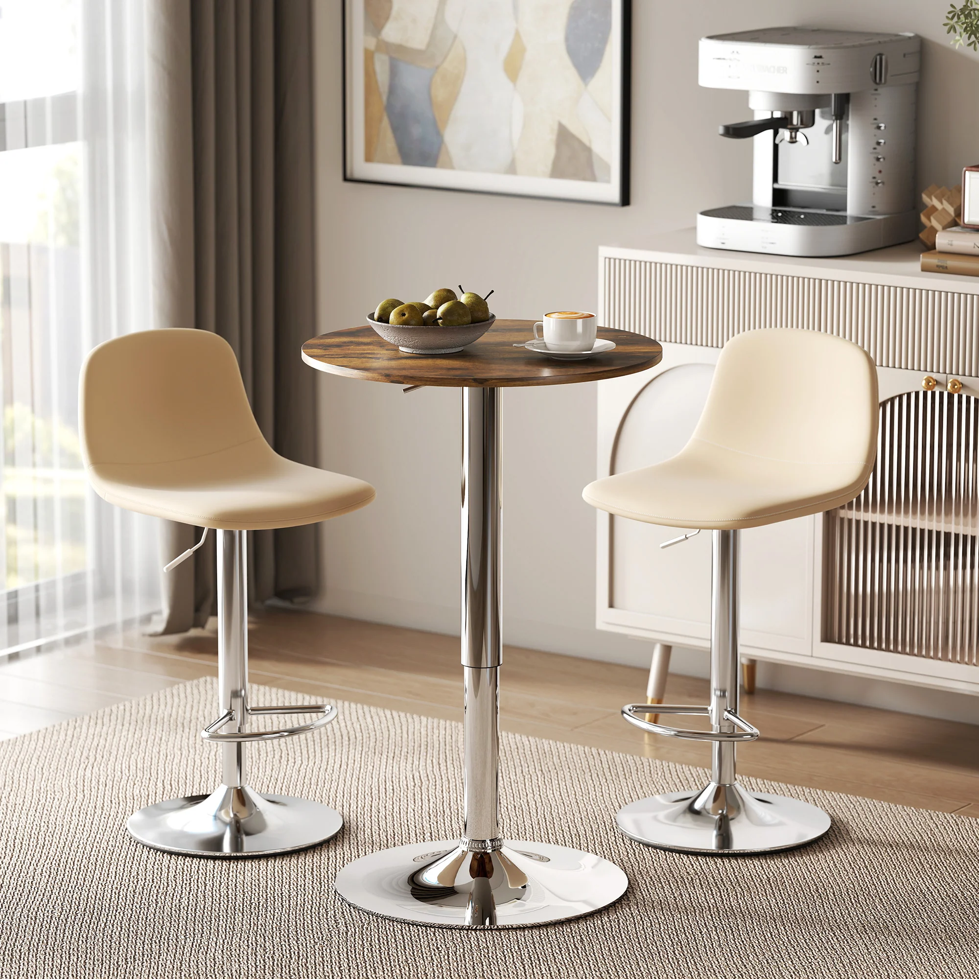 HOMCOM Round Bar Table, Swivel Bistro Table With Adjustable Height - Image 2