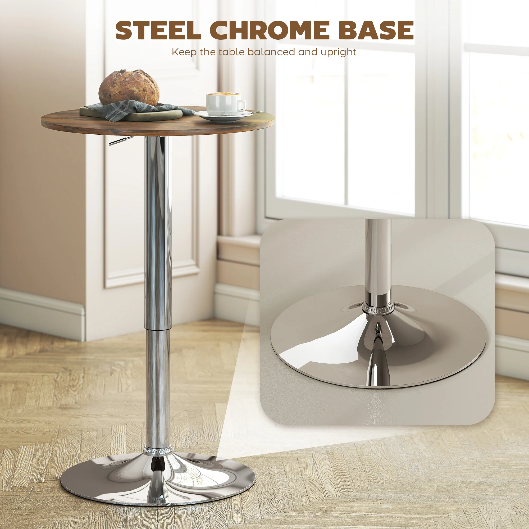 HOMCOM Round Bar Table, Swivel Bistro Table With Adjustable Height - Image 6