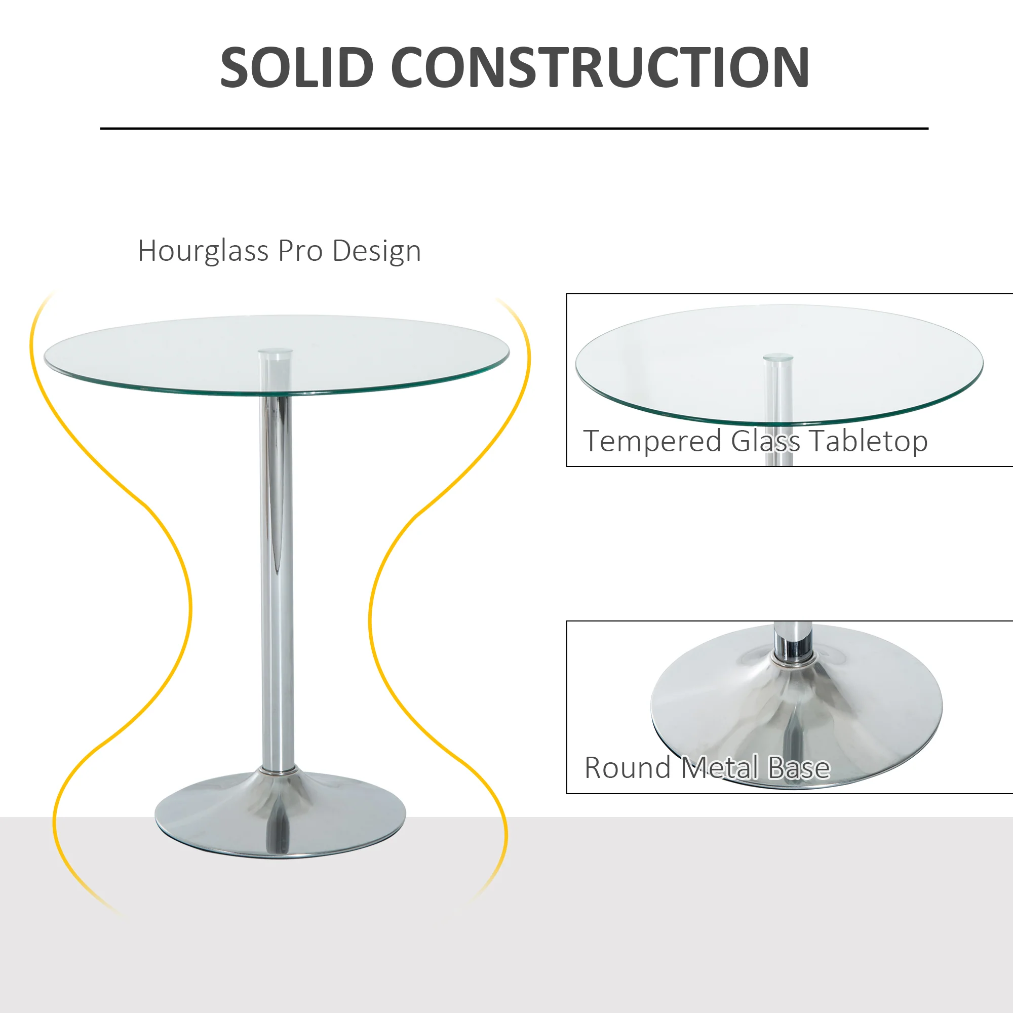 HOMCOM Round Dining Table Bistro Pub Counter w/ Tempered Glass Top for Kitchen - Image 3