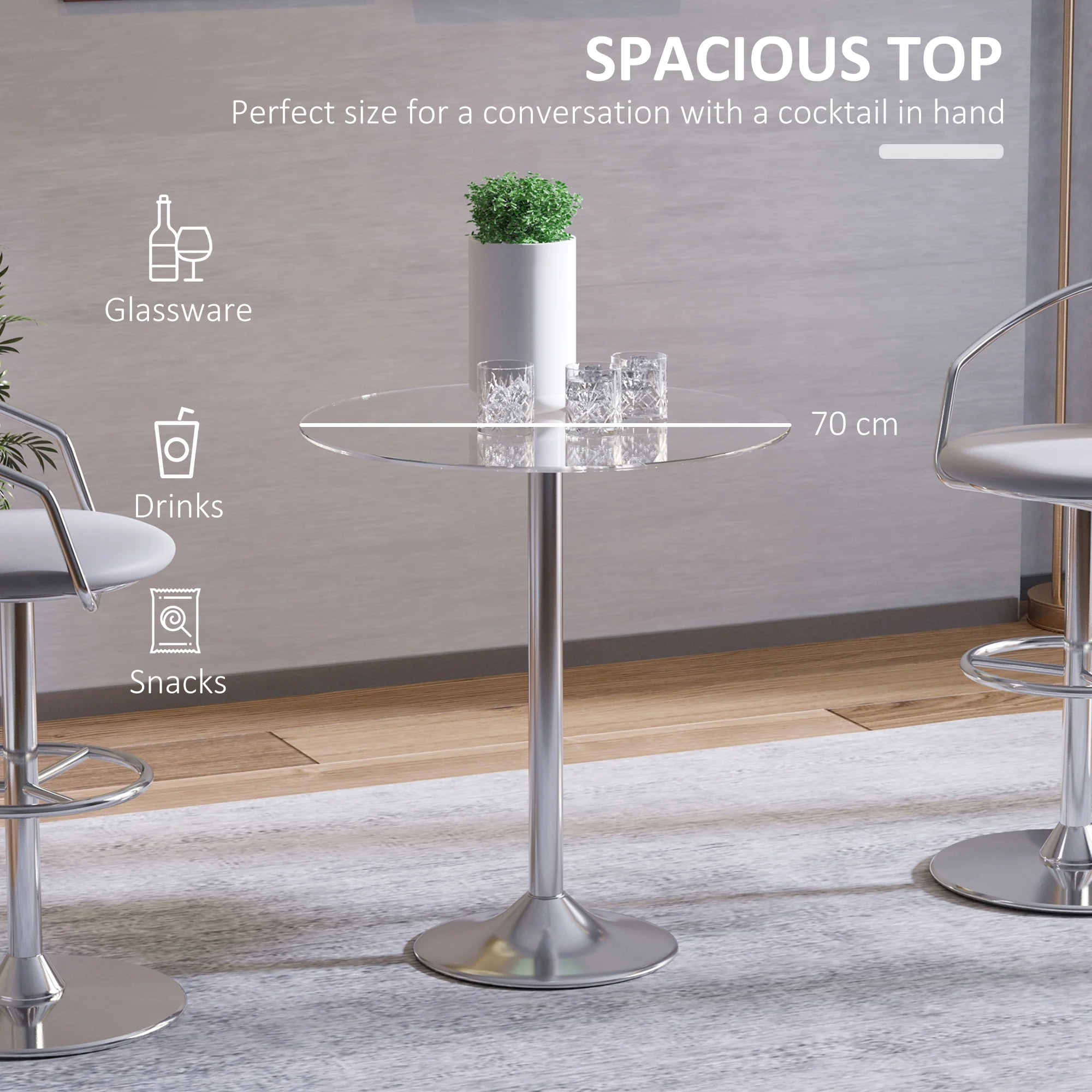 HOMCOM Round Dining Table Bistro Pub Counter w/ Tempered Glass Top for Kitchen - Image 4