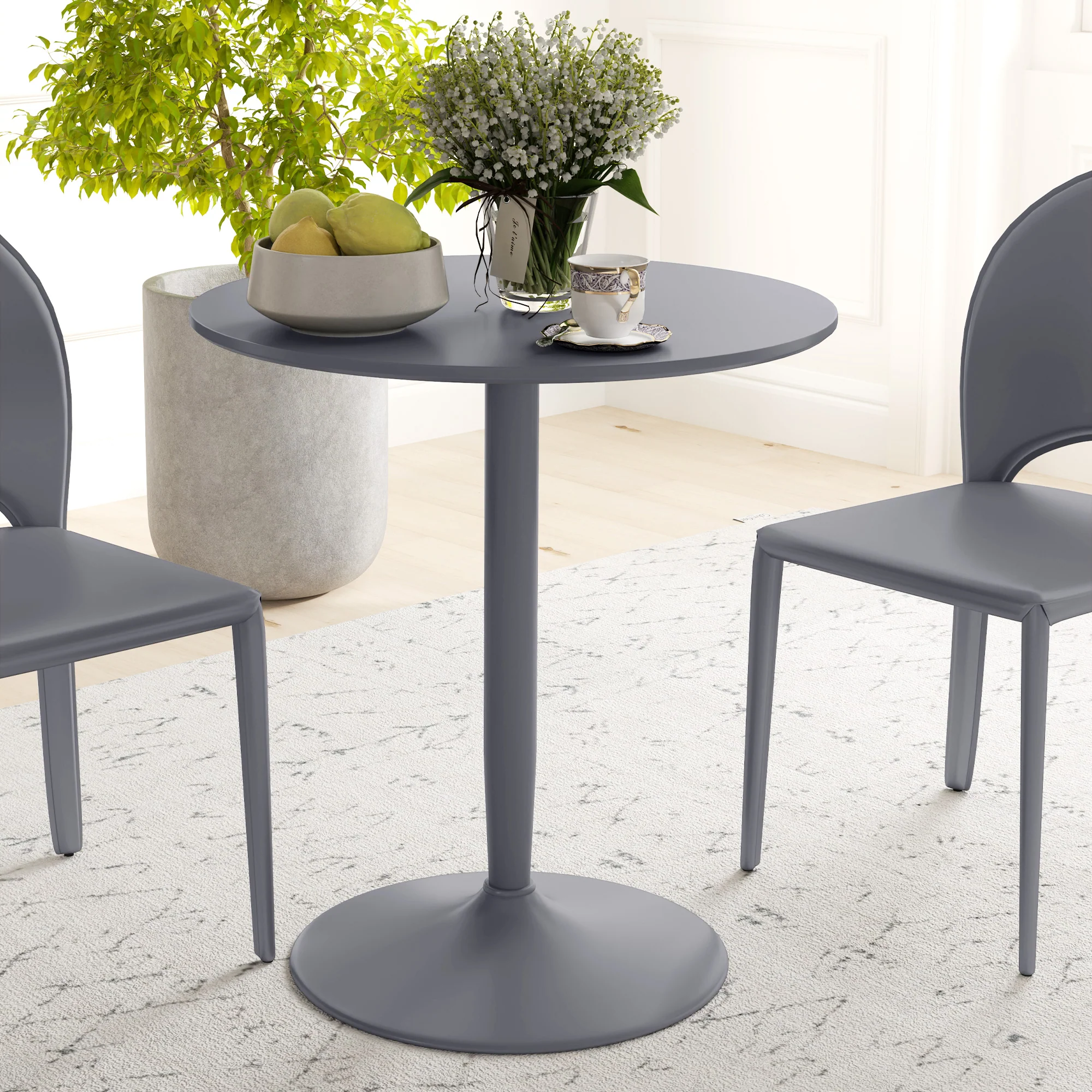 HOMCOM Round Dining Table, Non-slip Pad For Living Room Light Brown - Image 10