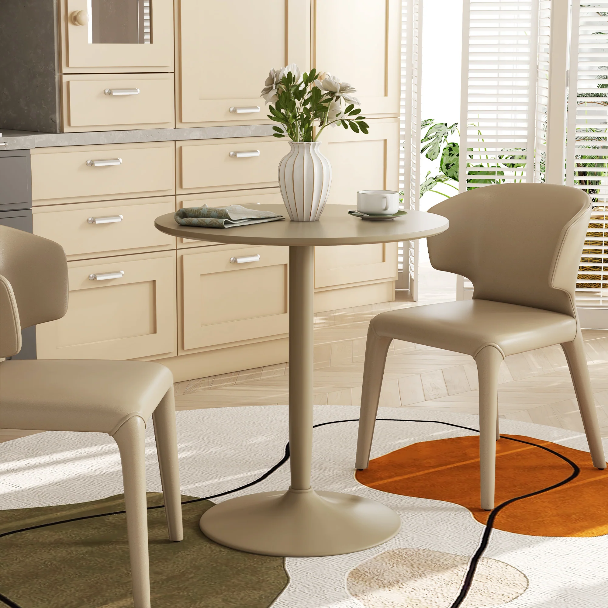 HOMCOM Round Dining Table, Non-slip Pad For Living Room Light Brown - Image 2