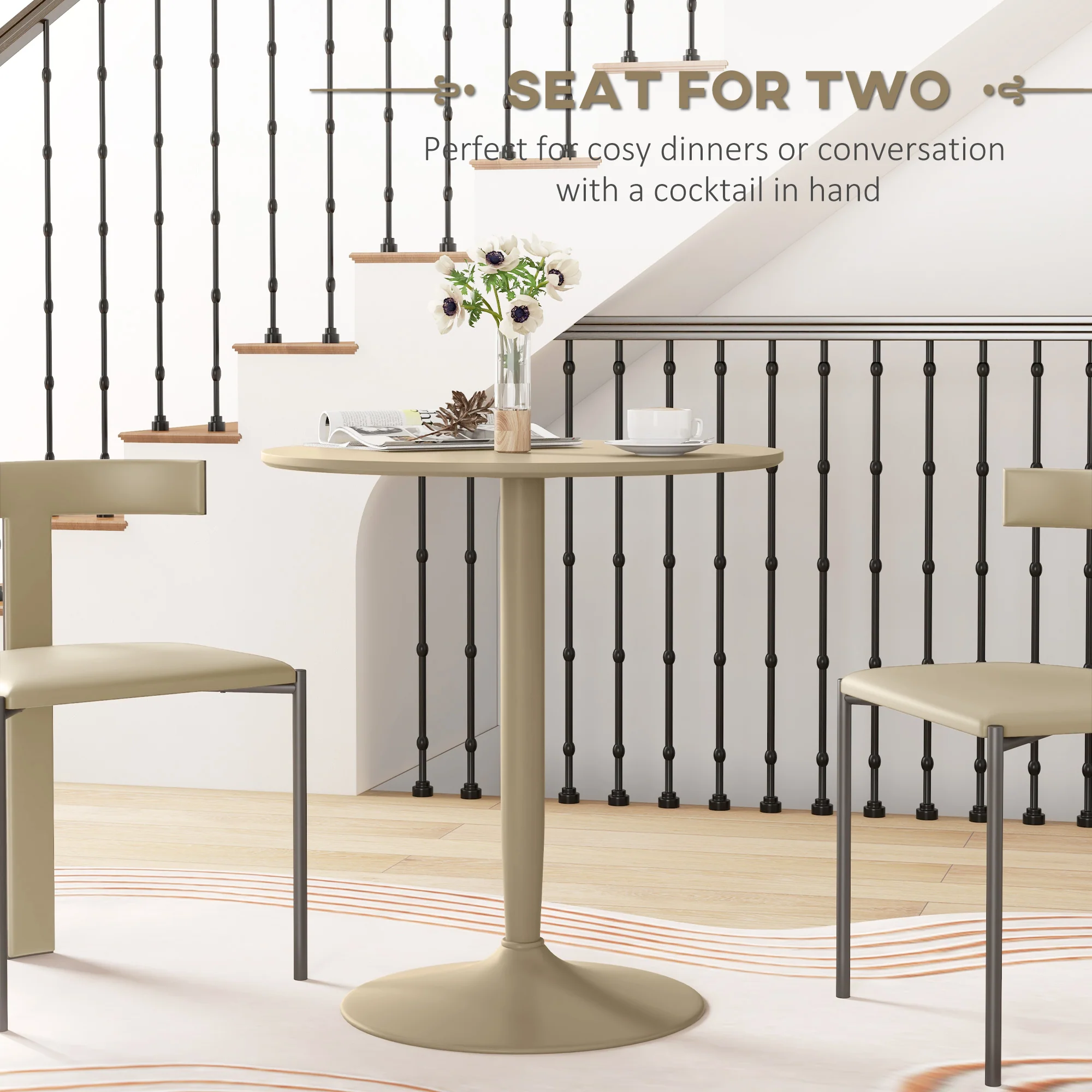 HOMCOM Round Dining Table, Non-slip Pad For Living Room Light Brown - Image 3