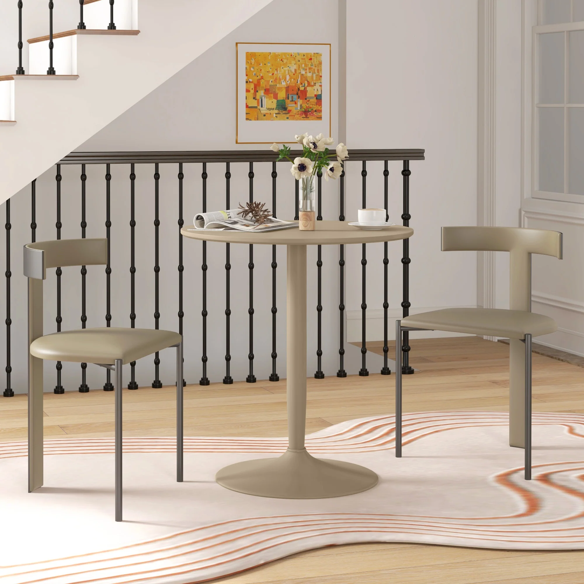 HOMCOM Round Dining Table, Non-slip Pad For Living Room Light Brown - Image 6