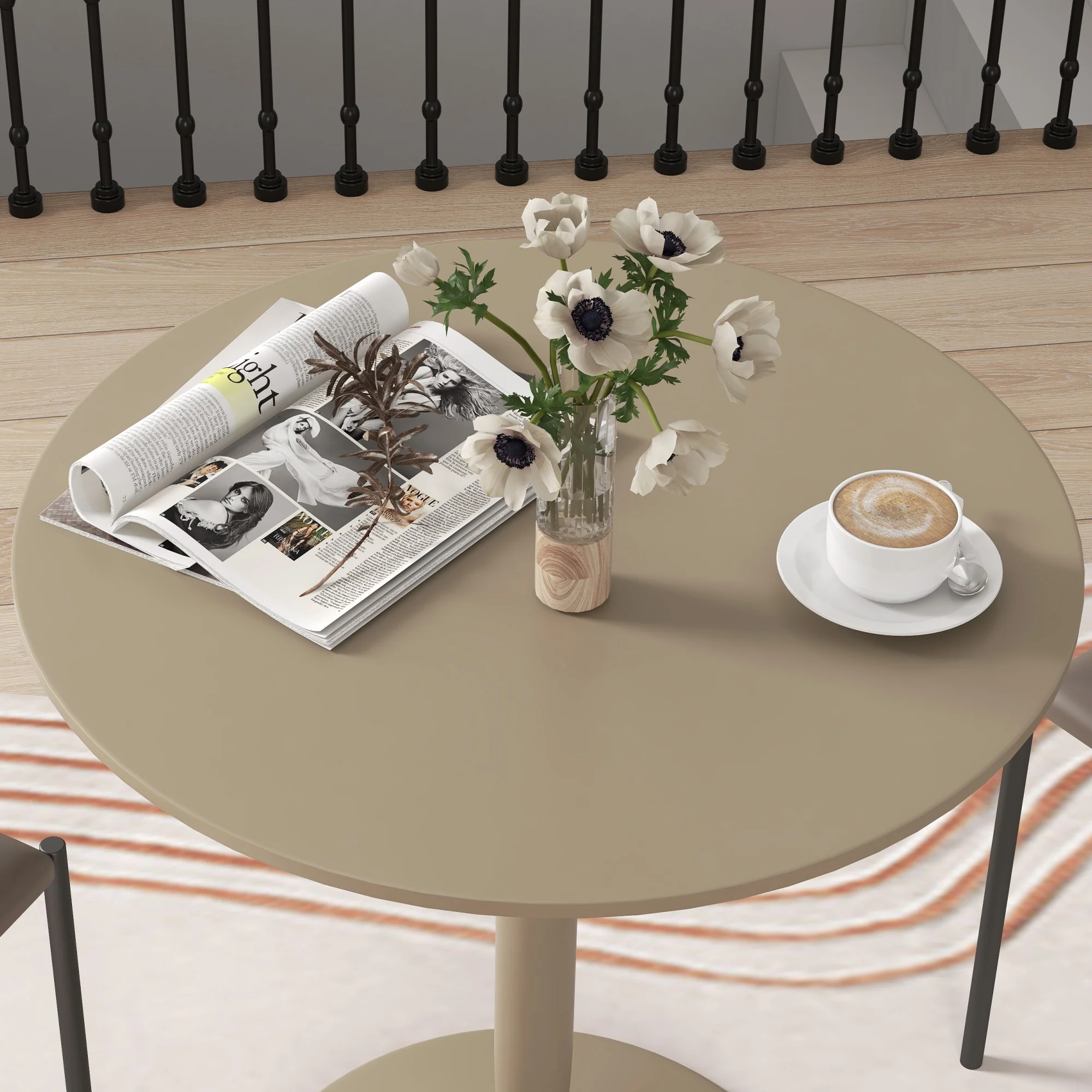 HOMCOM Round Dining Table, Non-slip Pad For Living Room Light Brown - Image 7