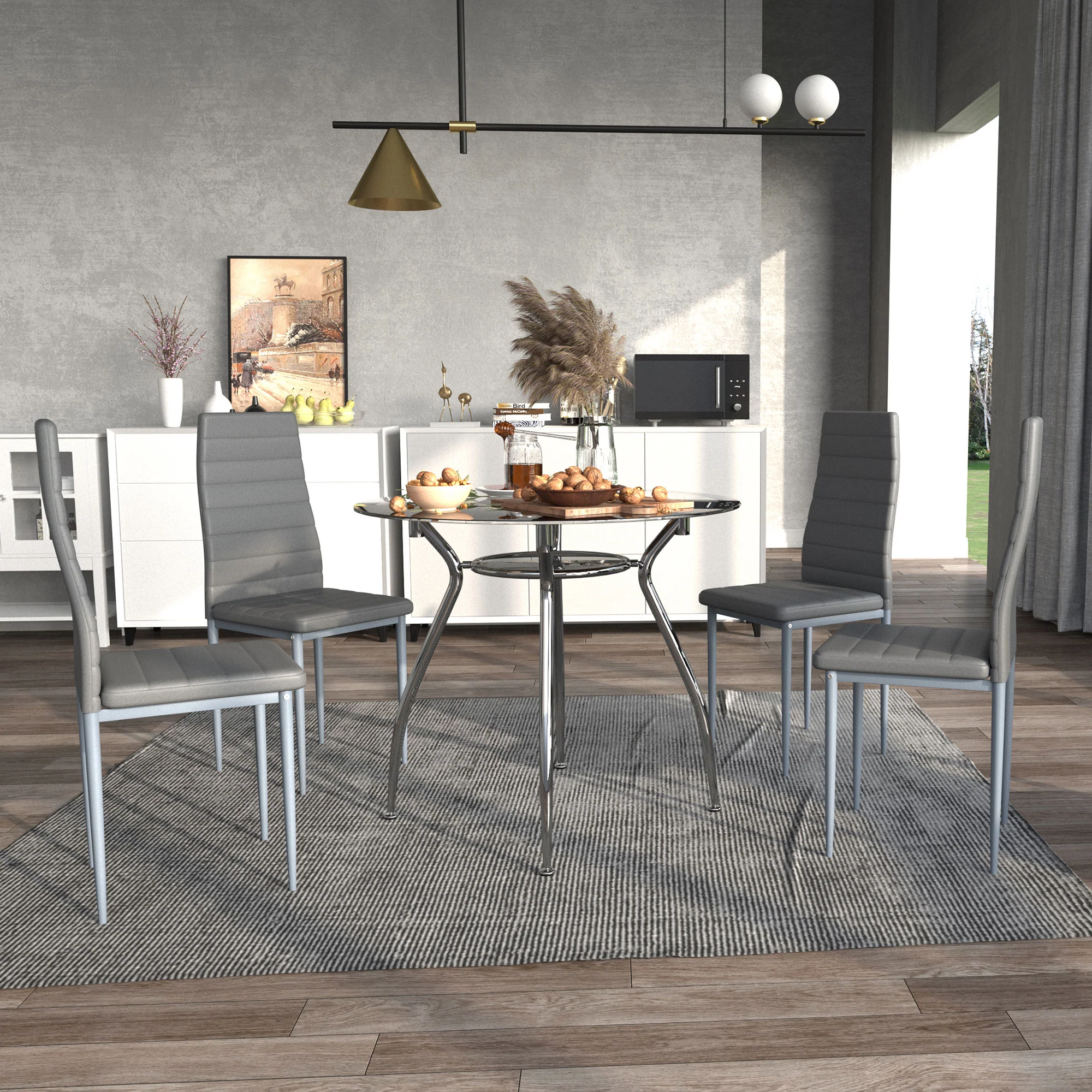 HOMCOM Round Dining Table Set For 4, Kitchen Table And Chairs With Cushion - Image 2