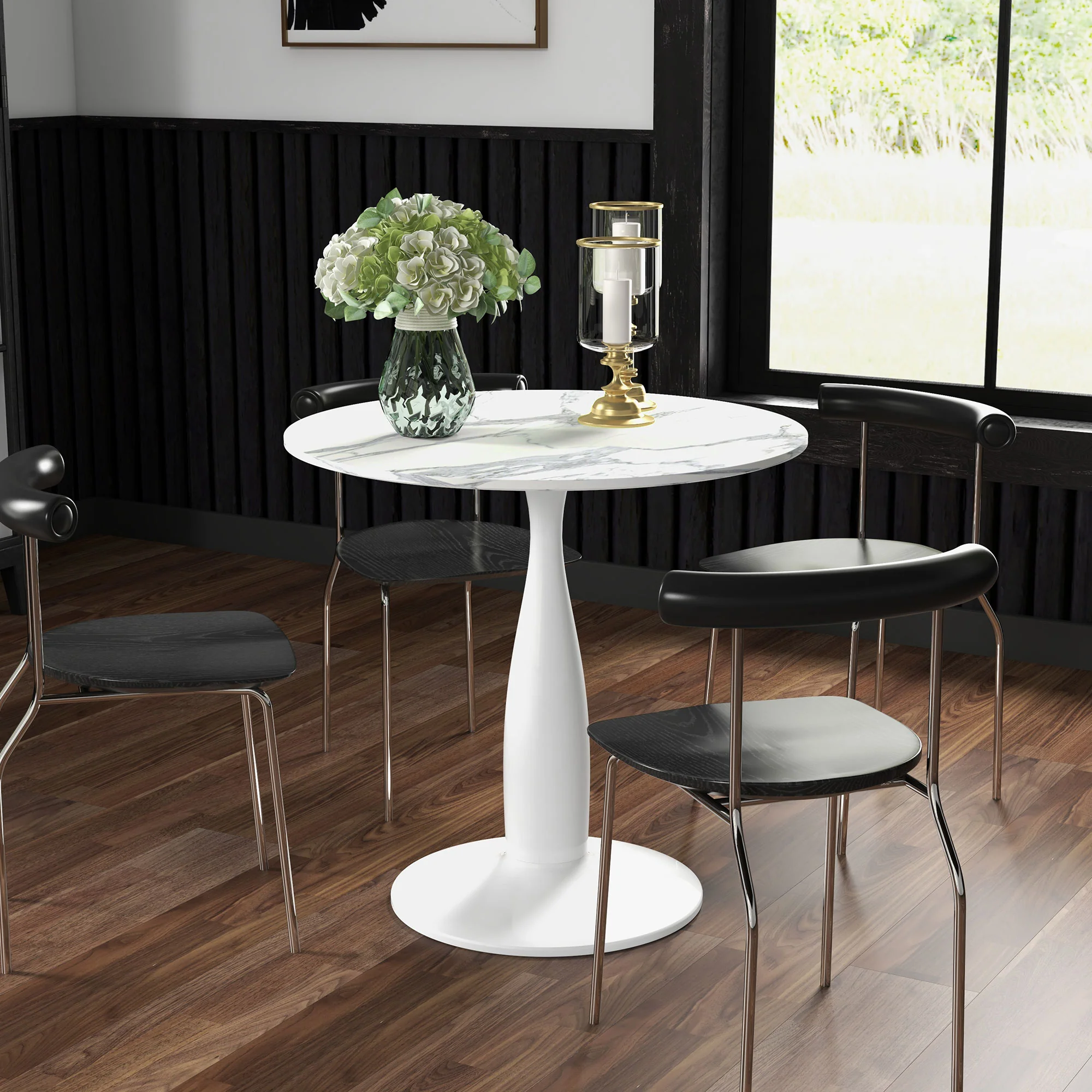 HOMCOM Round Dining Table With Steel Base For Living Room, Dining Room - Image 2