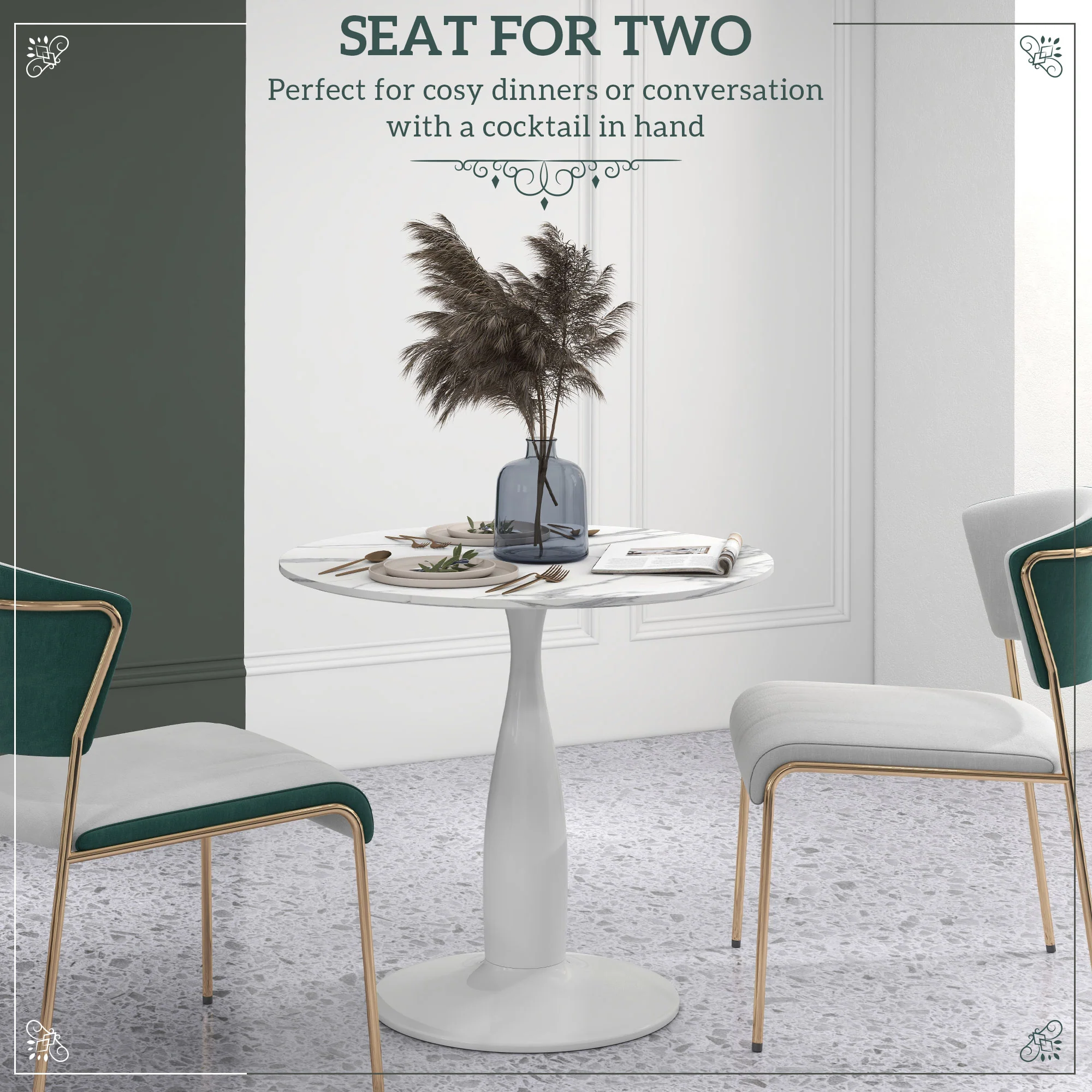 HOMCOM Round Dining Table With Steel Base For Living Room, Dining Room - Image 3