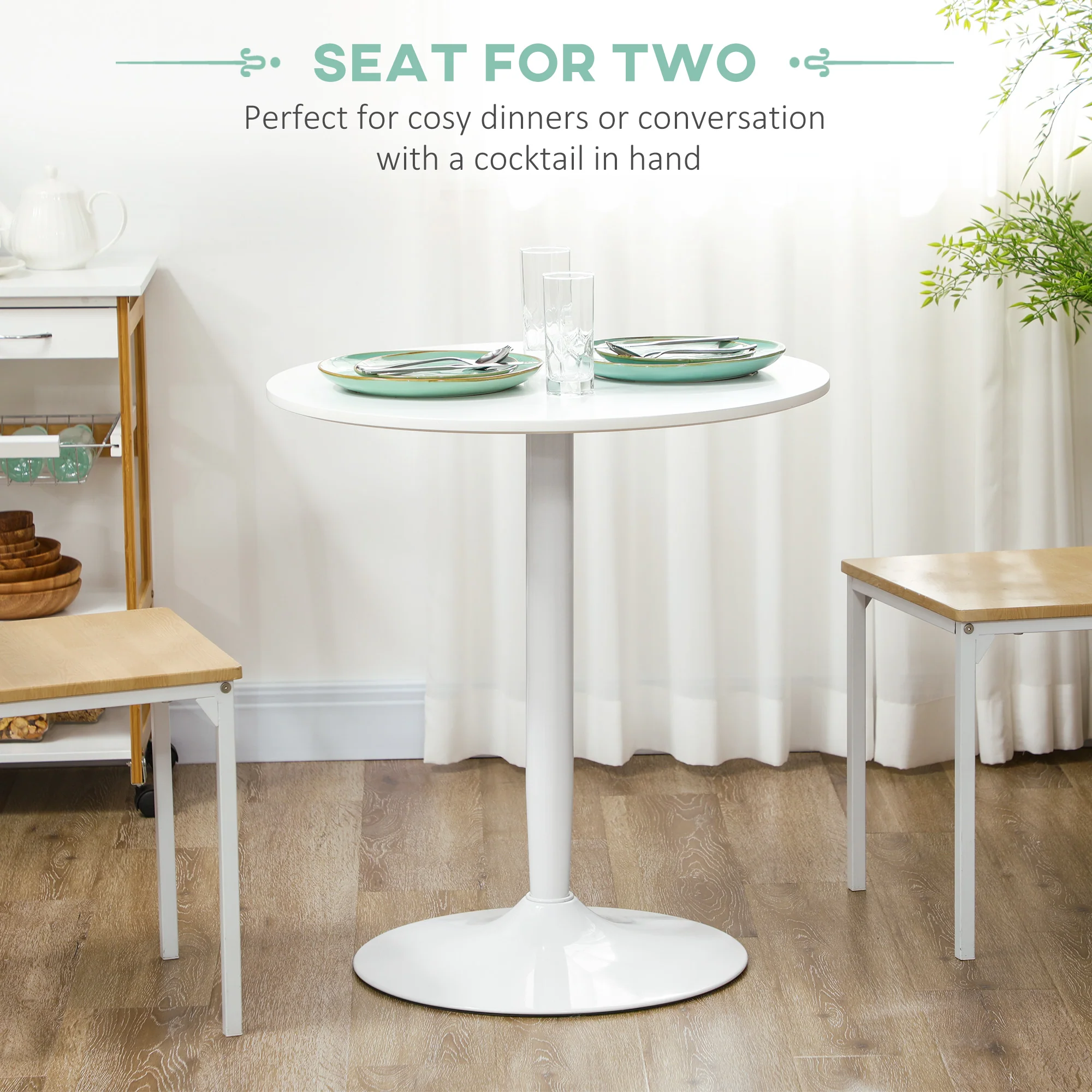 HOMCOM Round Dining Table With Steel Base, Non-slip Pad For Living Room - Image 3