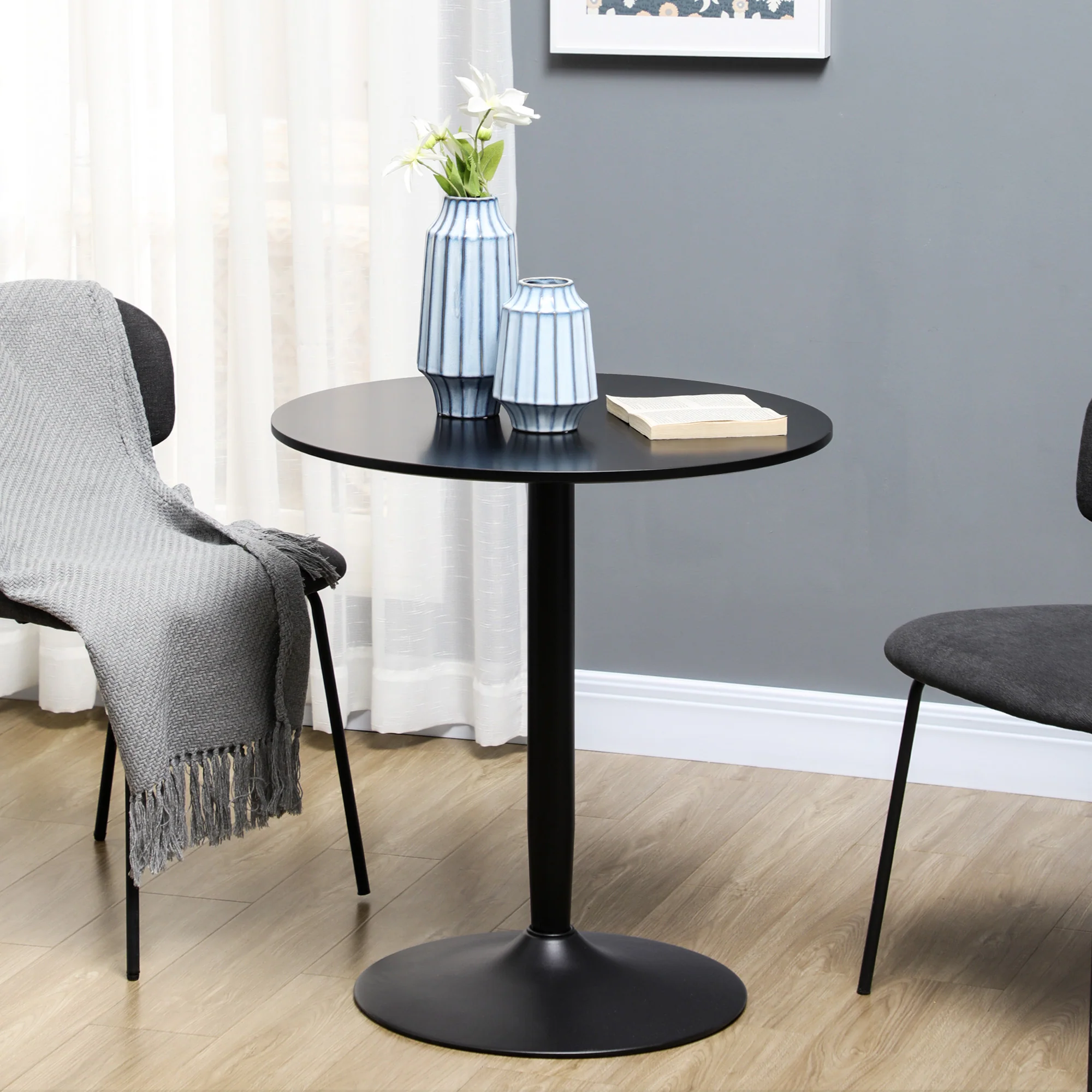 HOMCOM Round Dining Table With Steel Base, Non-slip Pad For Living Room - Image 2