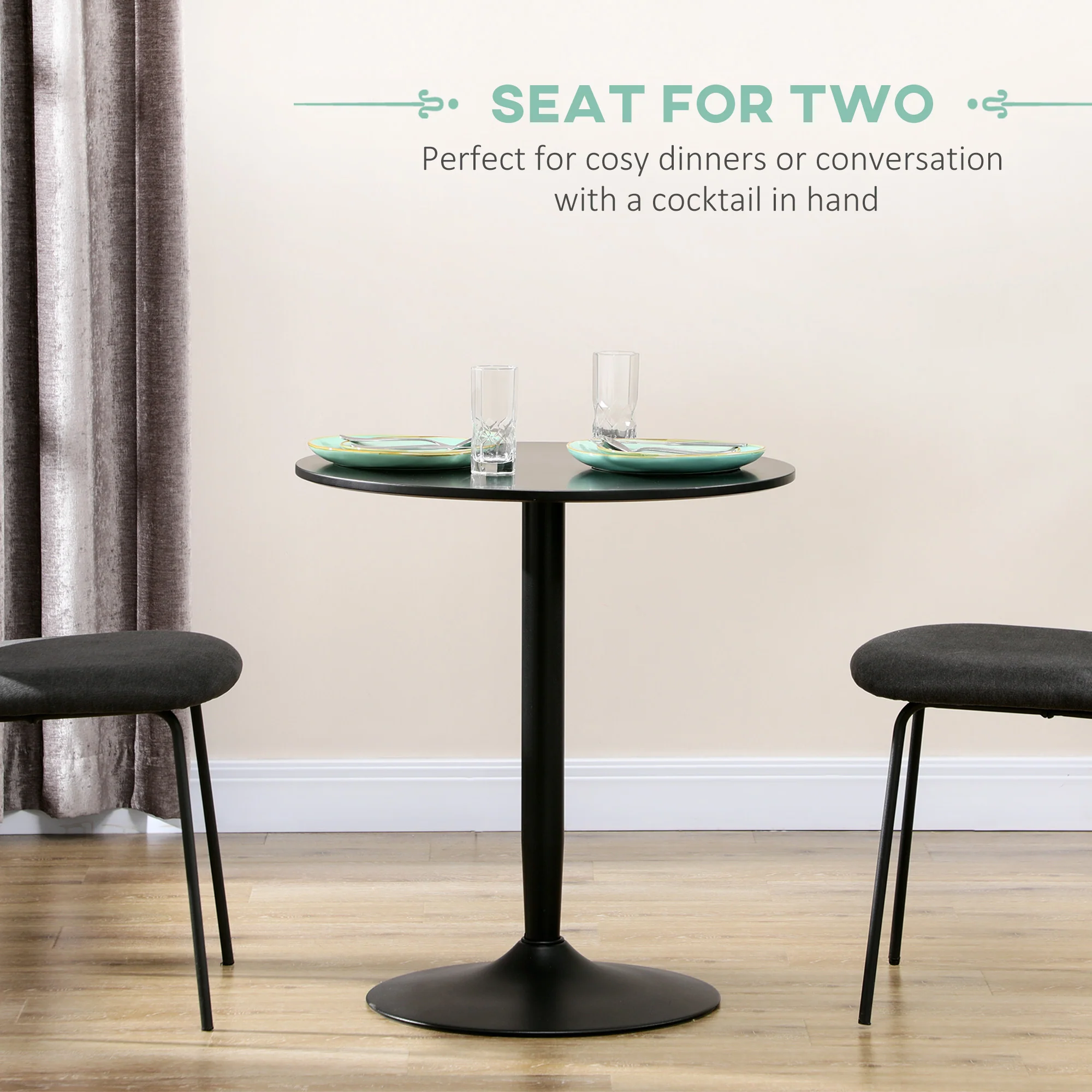 HOMCOM Round Dining Table With Steel Base, Non-slip Pad For Living Room - Image 3