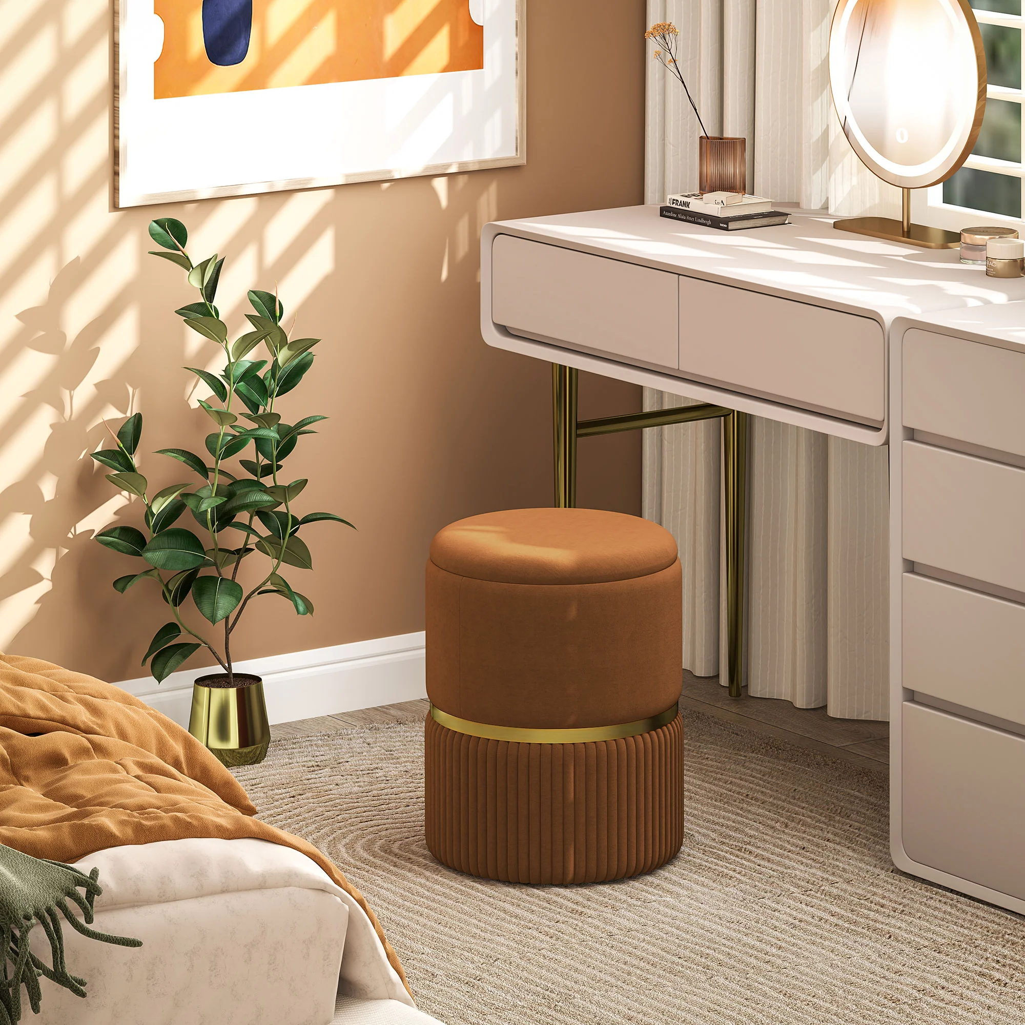 HOMCOM Round Pouffe, Storage Footstool with Cushioned Top - Image 11