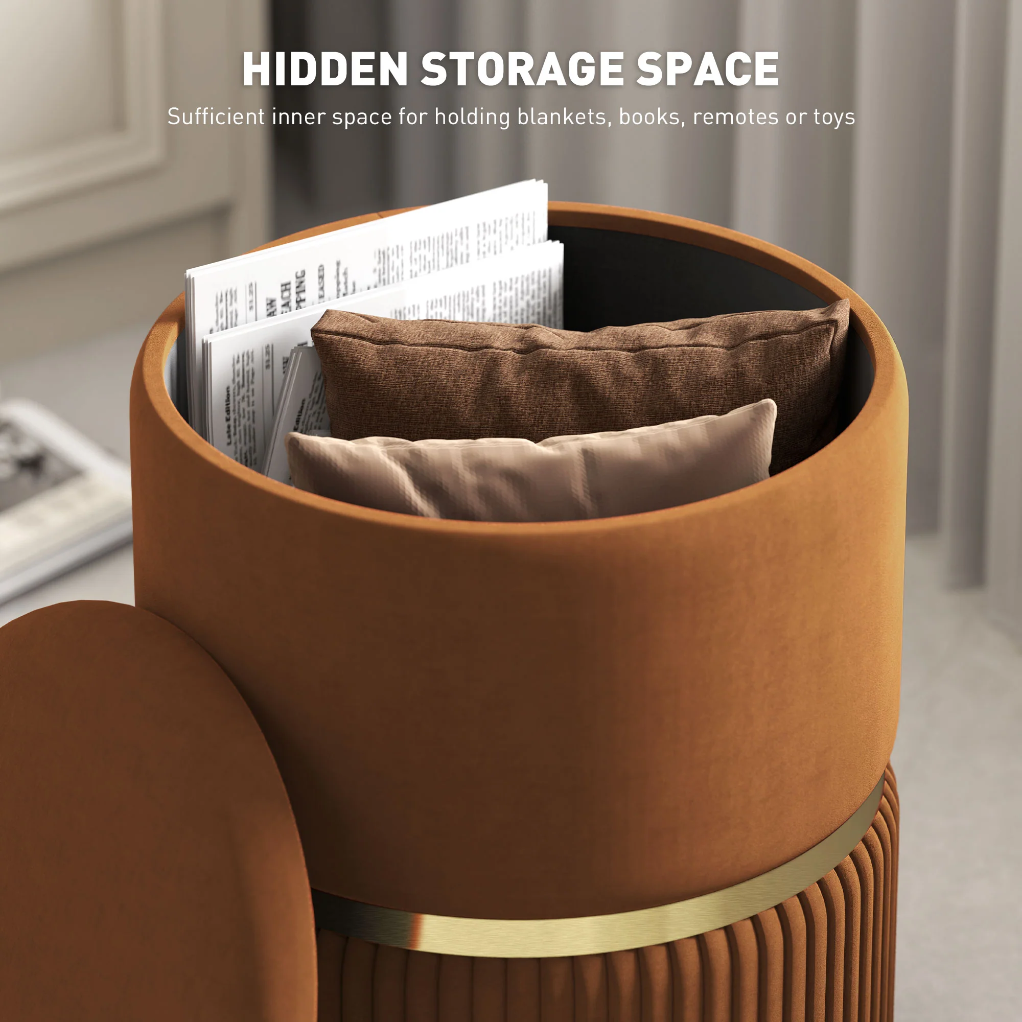 HOMCOM Round Pouffe, Storage Footstool with Cushioned Top - Image 12
