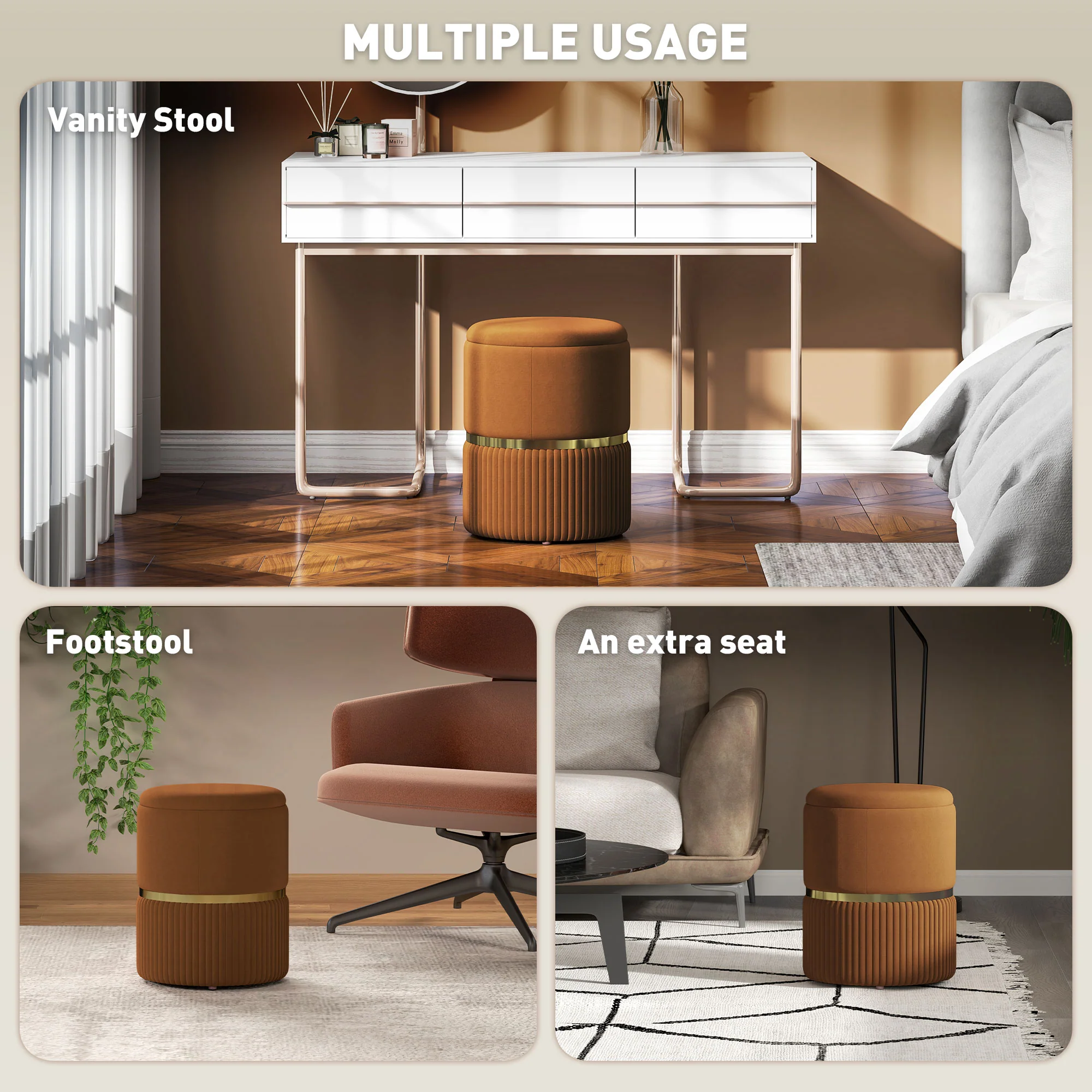 HOMCOM Round Pouffe, Storage Footstool with Cushioned Top - Image 15