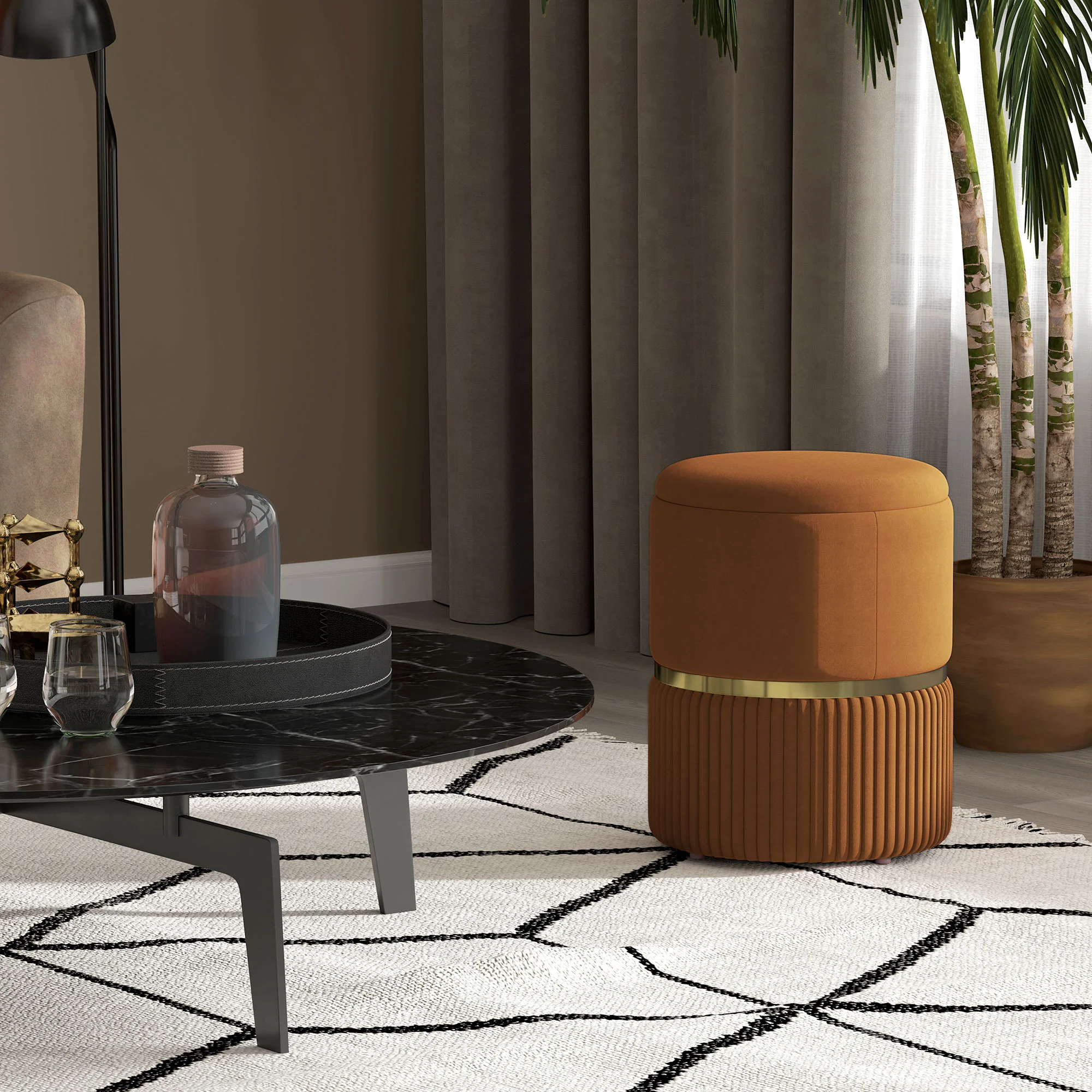 HOMCOM Round Pouffe, Storage Footstool with Cushioned Top - Image 16