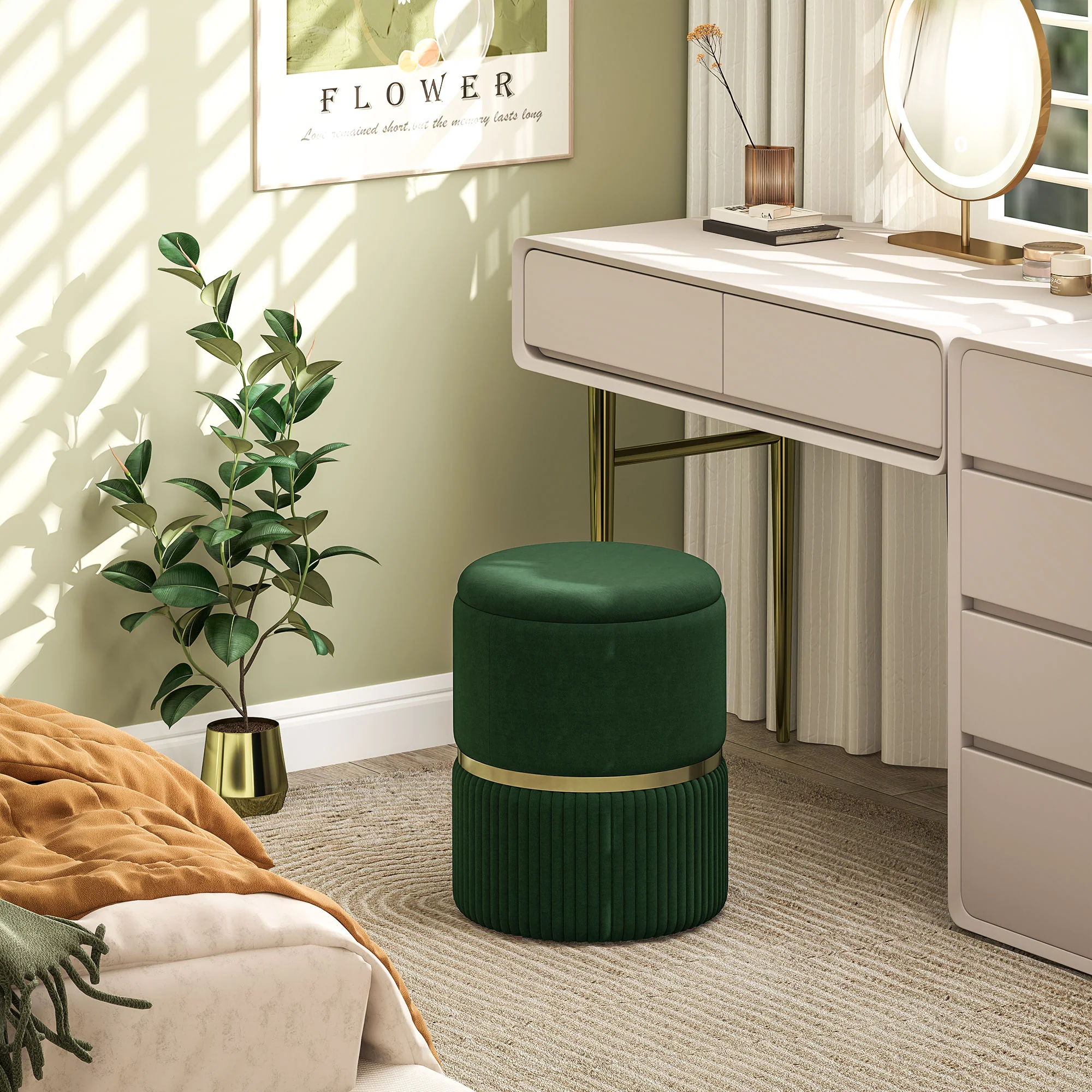 HOMCOM Round Pouffe, Storage Footstool with Cushioned Top - Image 2