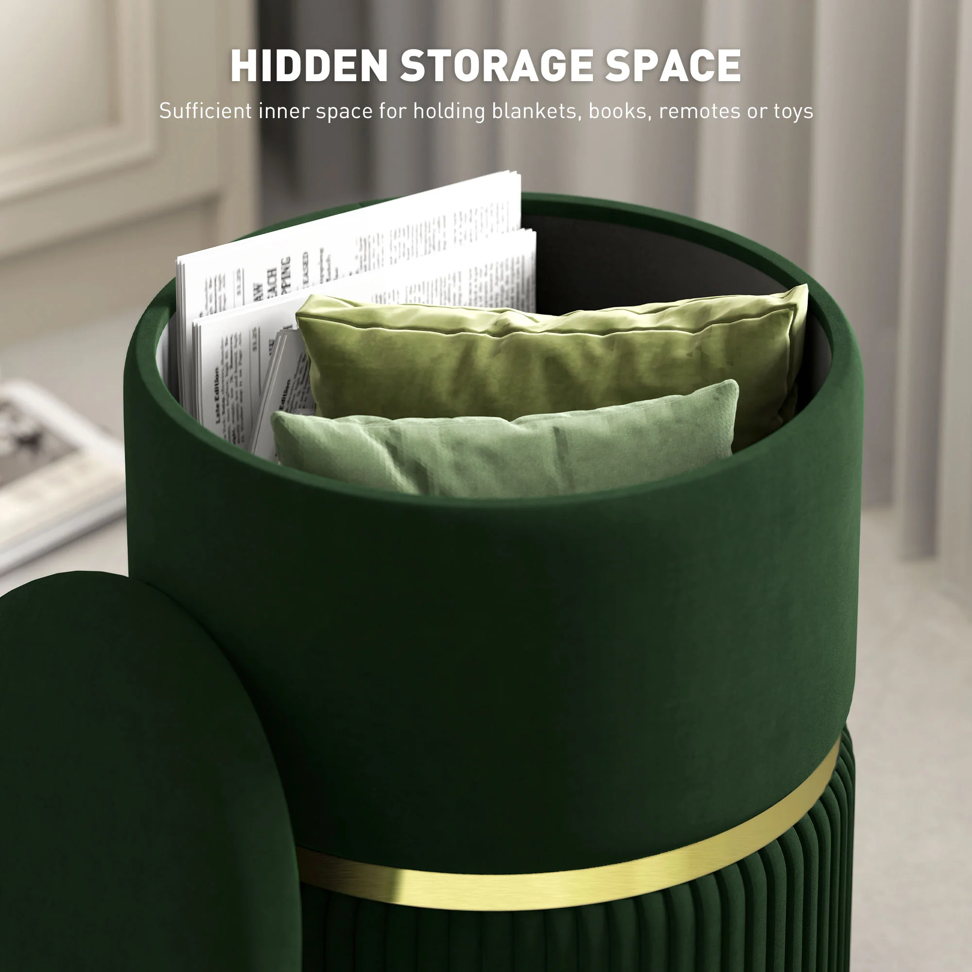 HOMCOM Round Pouffe, Storage Footstool with Cushioned Top - Image 3