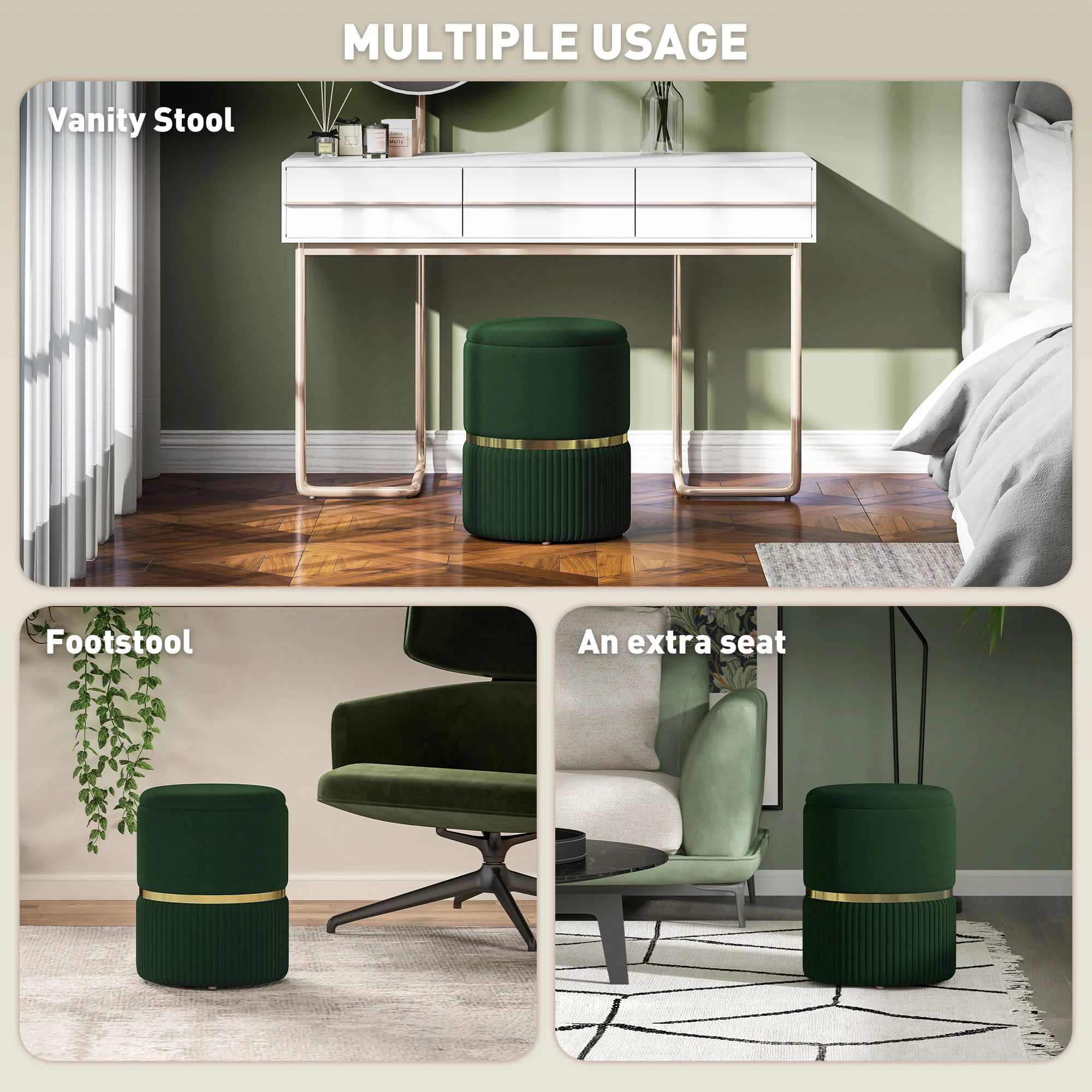 HOMCOM Round Pouffe, Storage Footstool with Cushioned Top - Image 6
