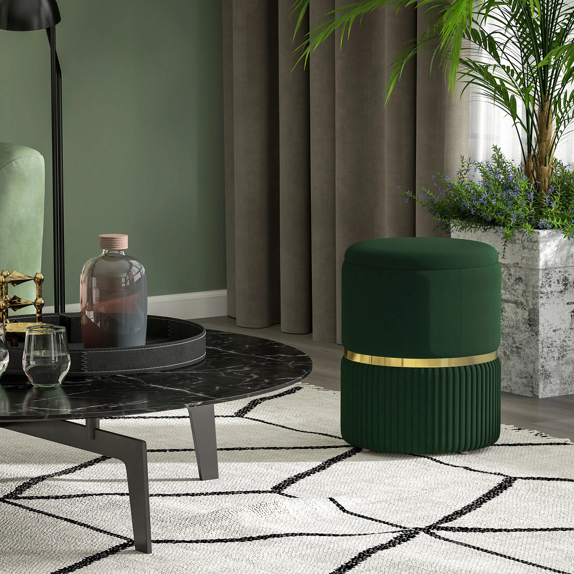 HOMCOM Round Pouffe, Storage Footstool with Cushioned Top - Image 7