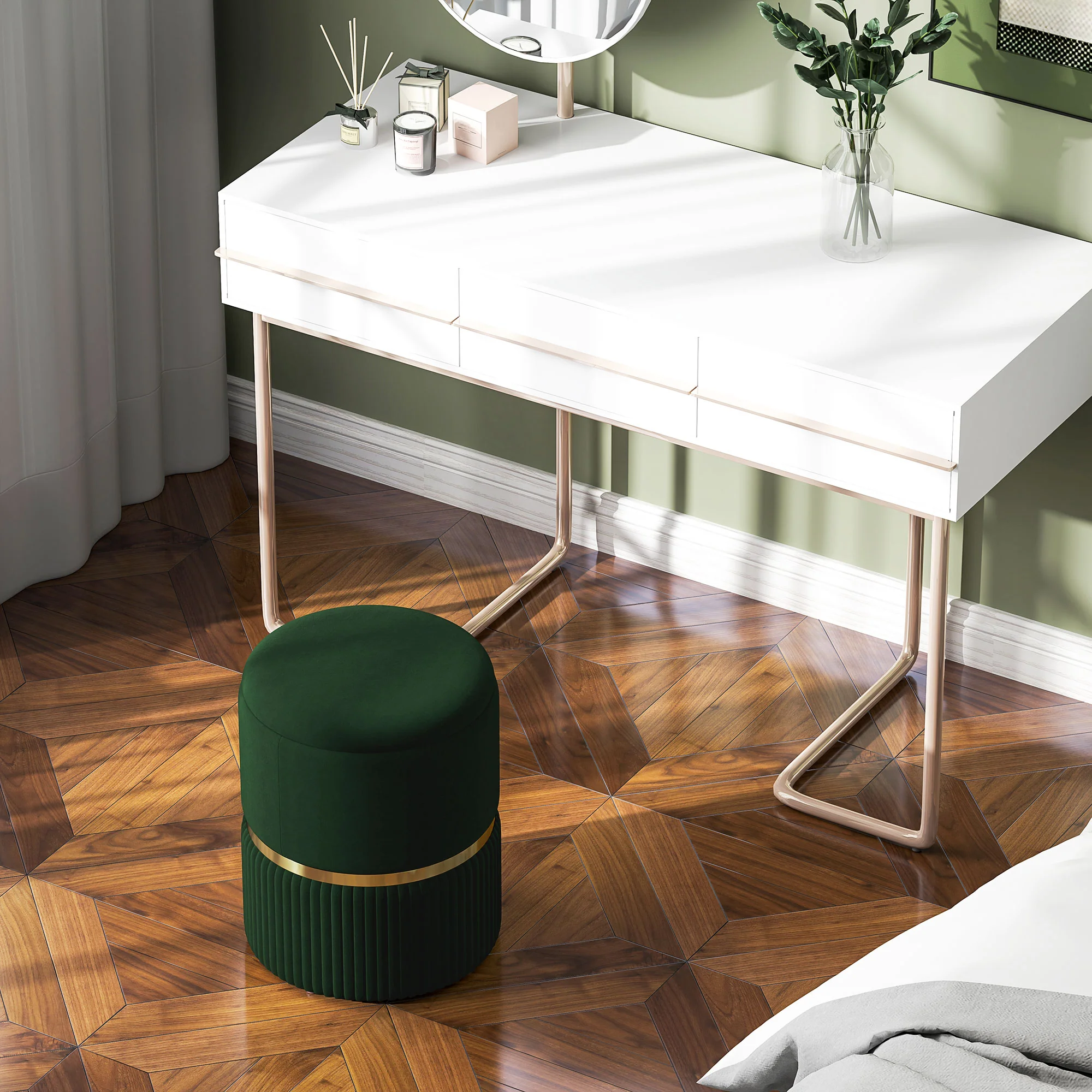 HOMCOM Round Pouffe, Storage Footstool with Cushioned Top - Image 8