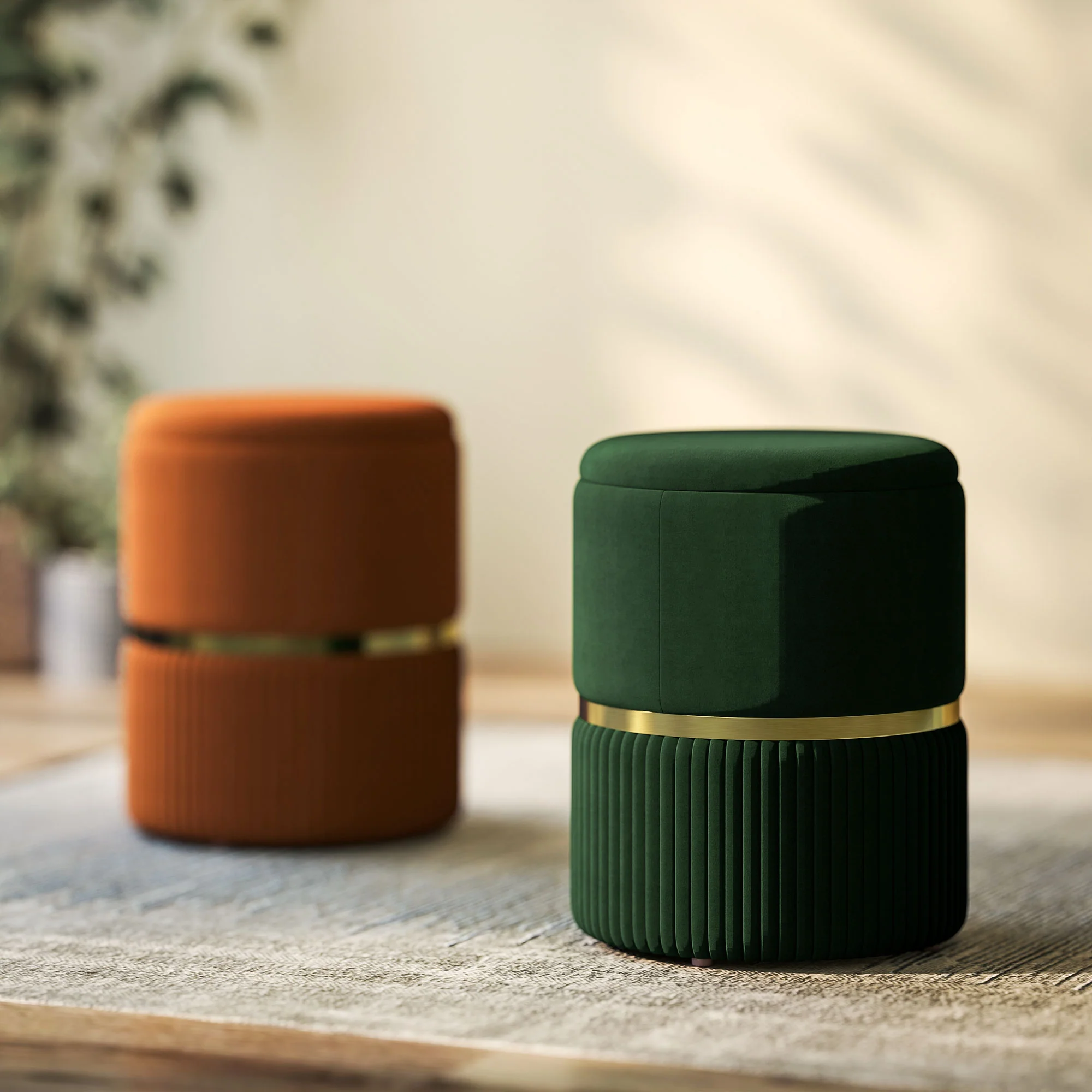 HOMCOM Round Pouffe, Storage Footstool with Cushioned Top - Image 9