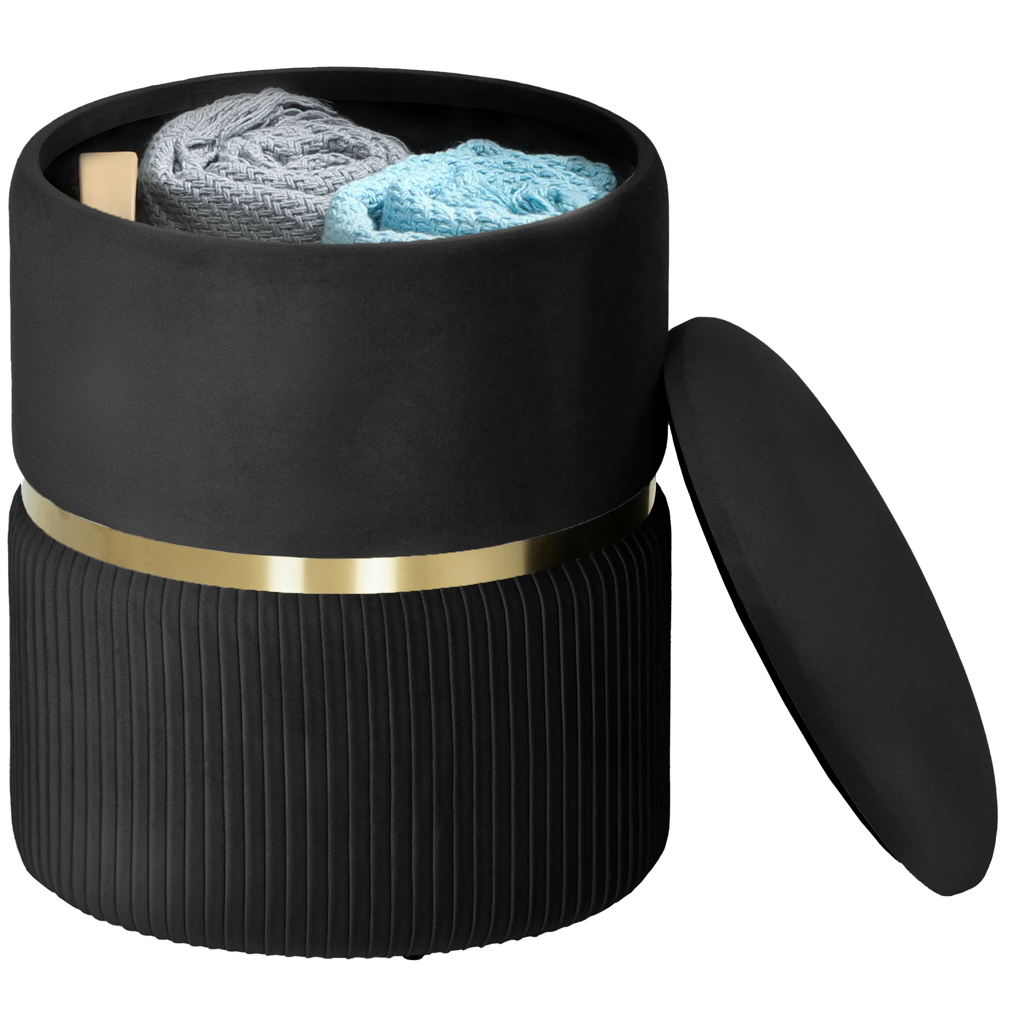 HOMCOM Round Pouffe Storage Footstool With Hidden Space