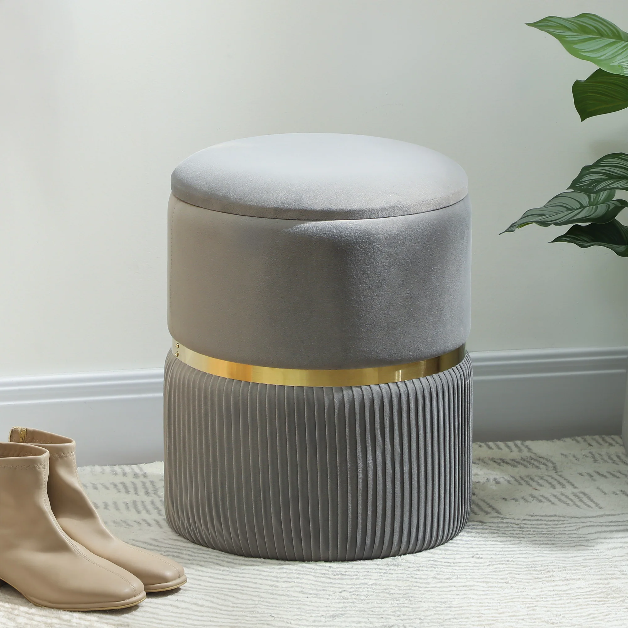 HOMCOM Round Pouffe Storage Footstool With Hidden Space - Image 11