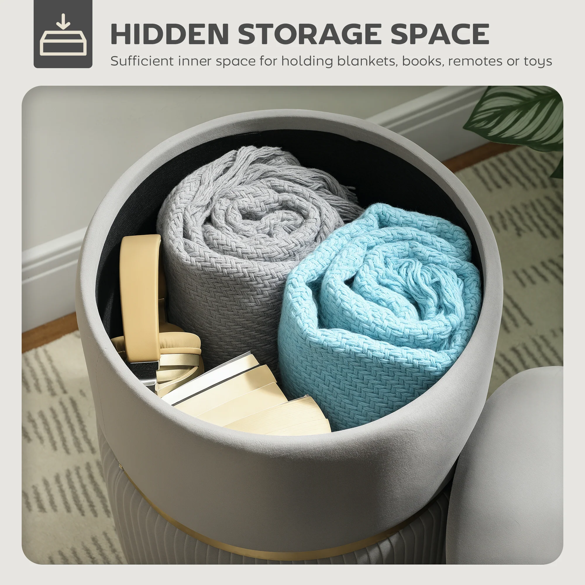 HOMCOM Round Pouffe Storage Footstool With Hidden Space - Image 12