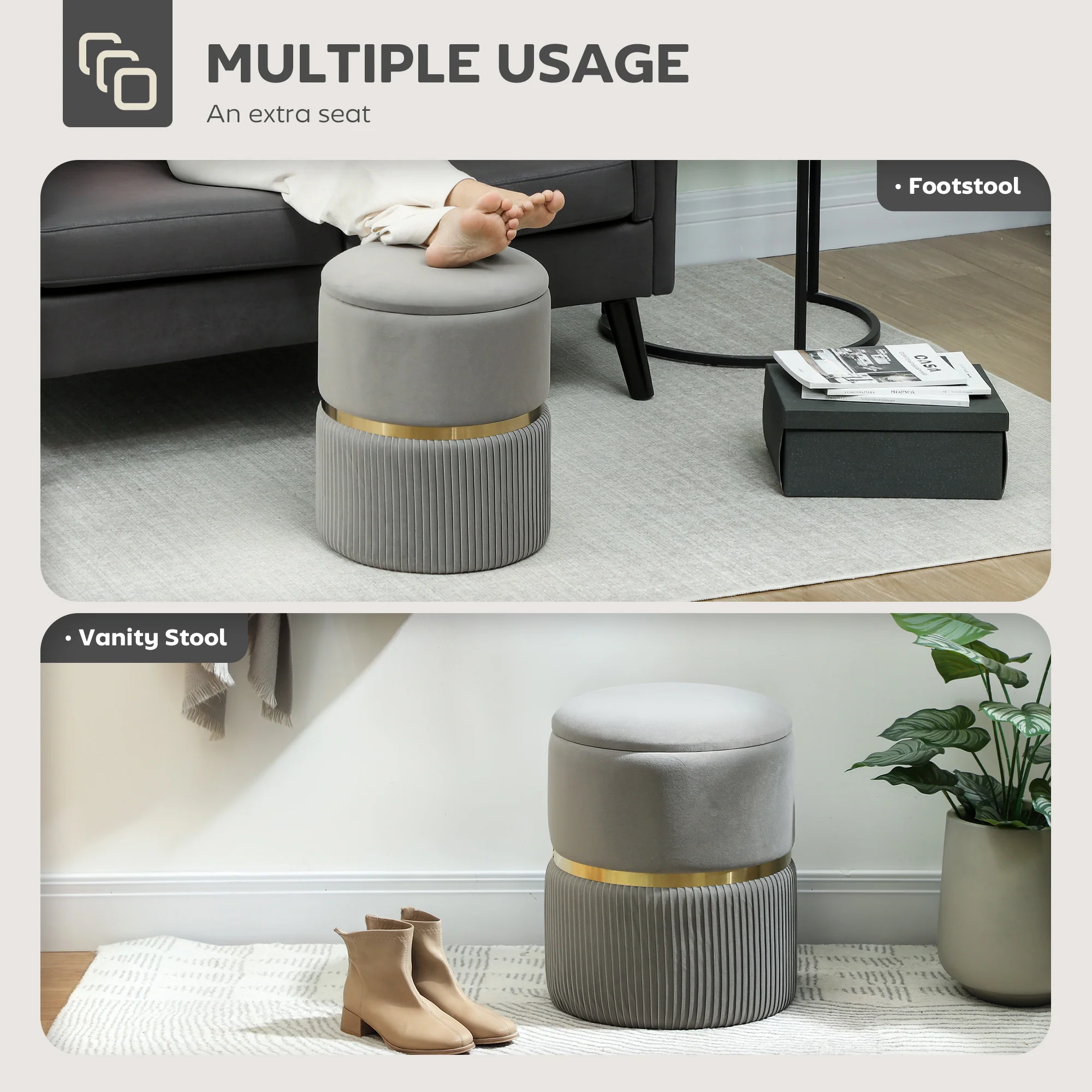 HOMCOM Round Pouffe Storage Footstool With Hidden Space - Image 15
