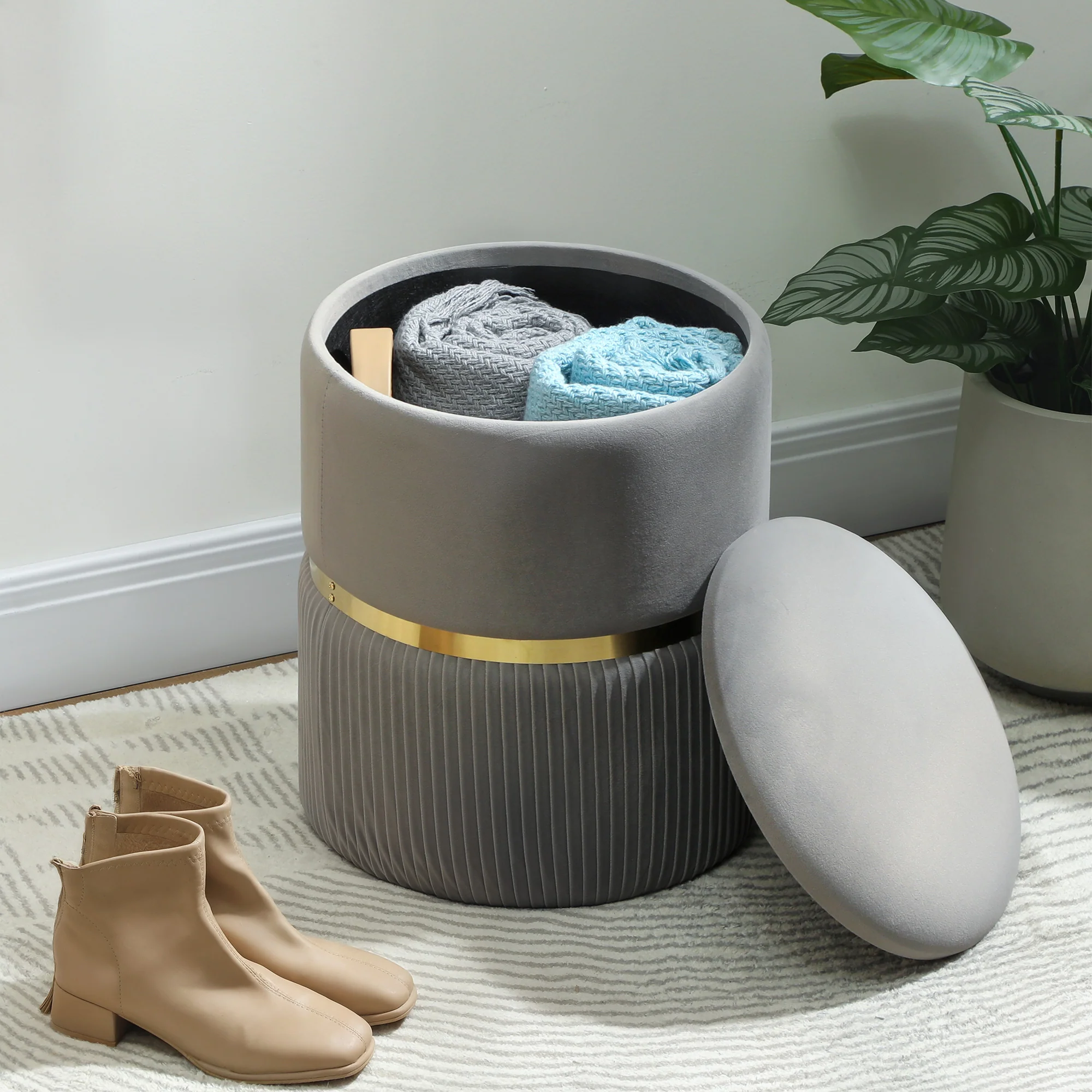 HOMCOM Round Pouffe Storage Footstool With Hidden Space - Image 17