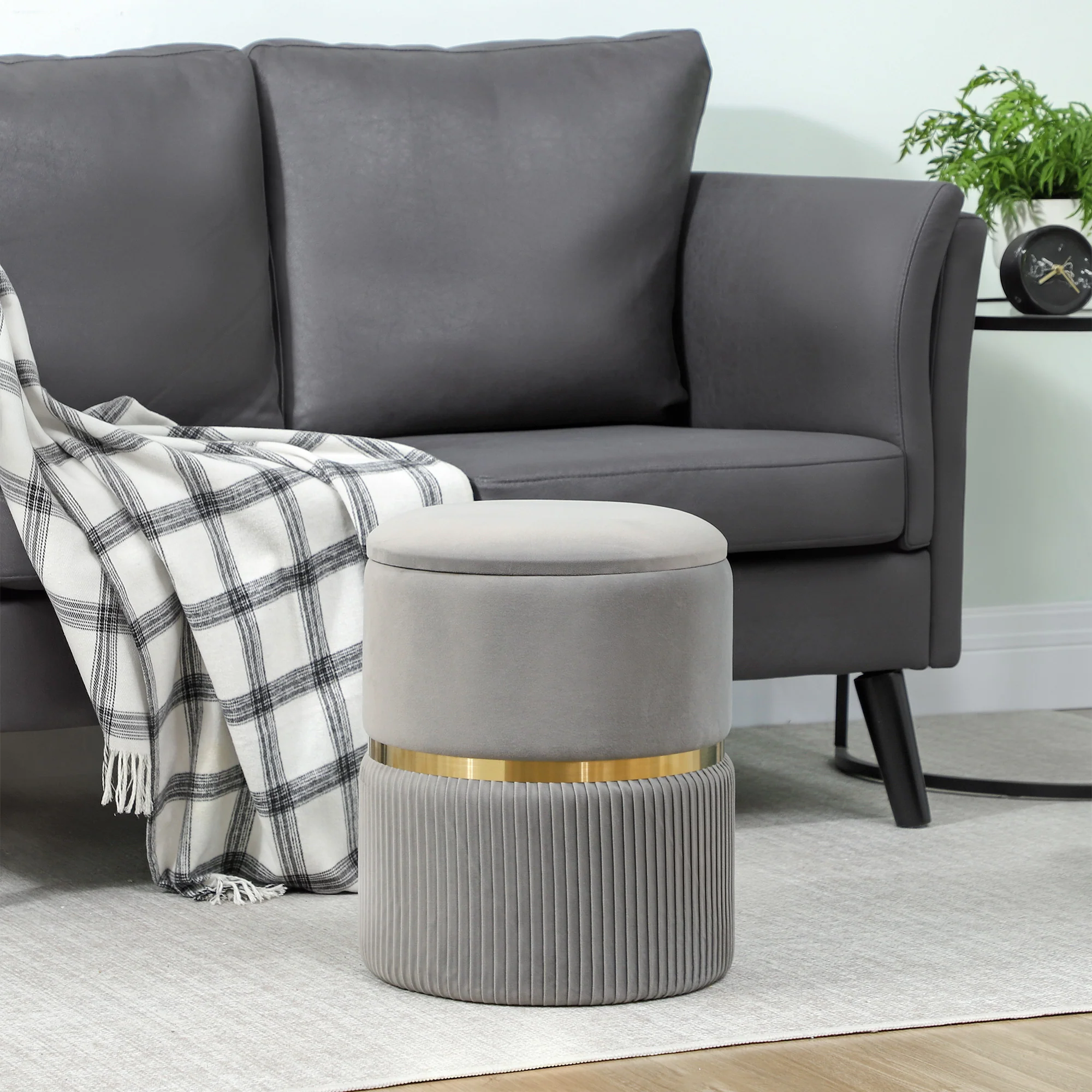HOMCOM Round Pouffe Storage Footstool With Hidden Space - Image 18