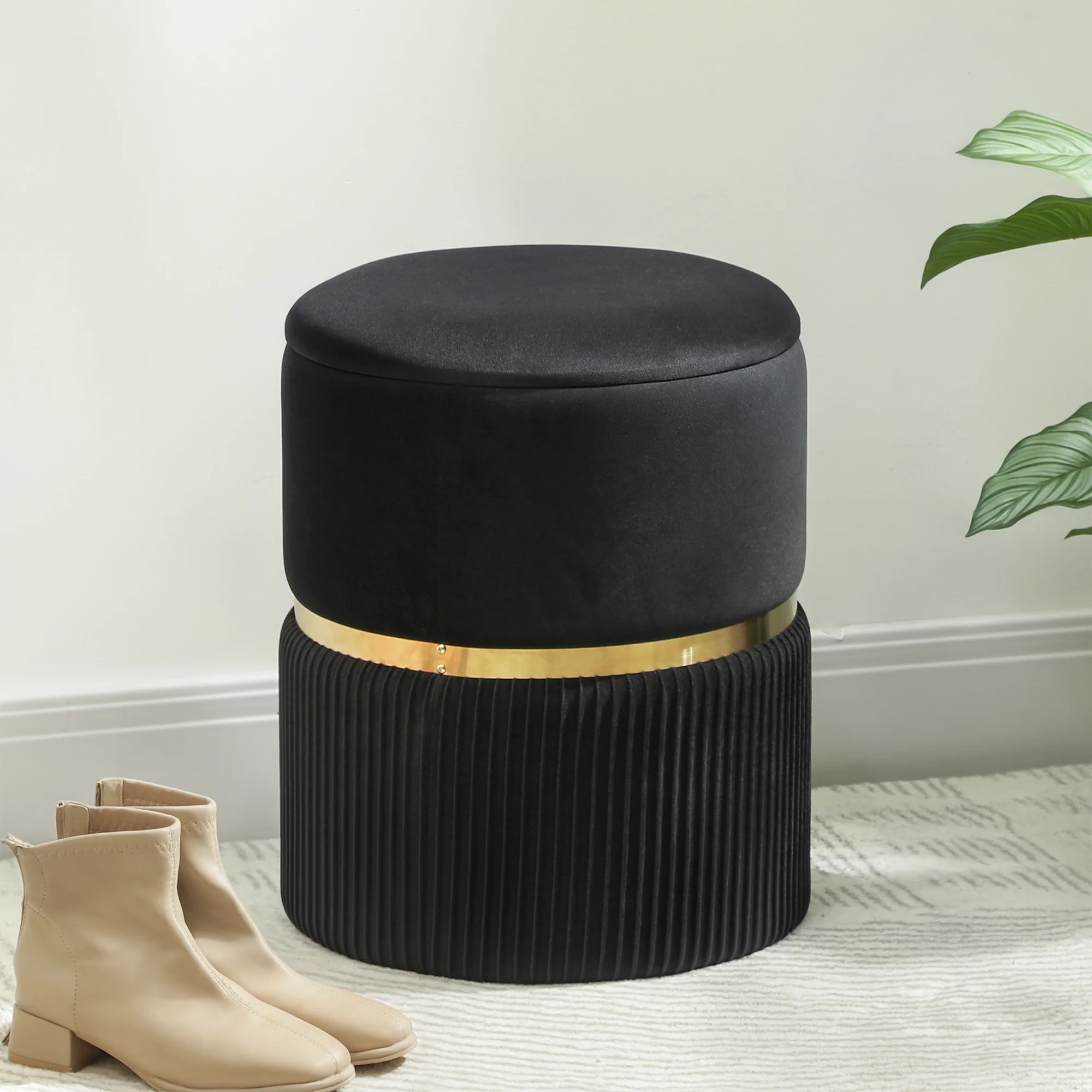HOMCOM Round Pouffe Storage Footstool With Hidden Space - Image 2