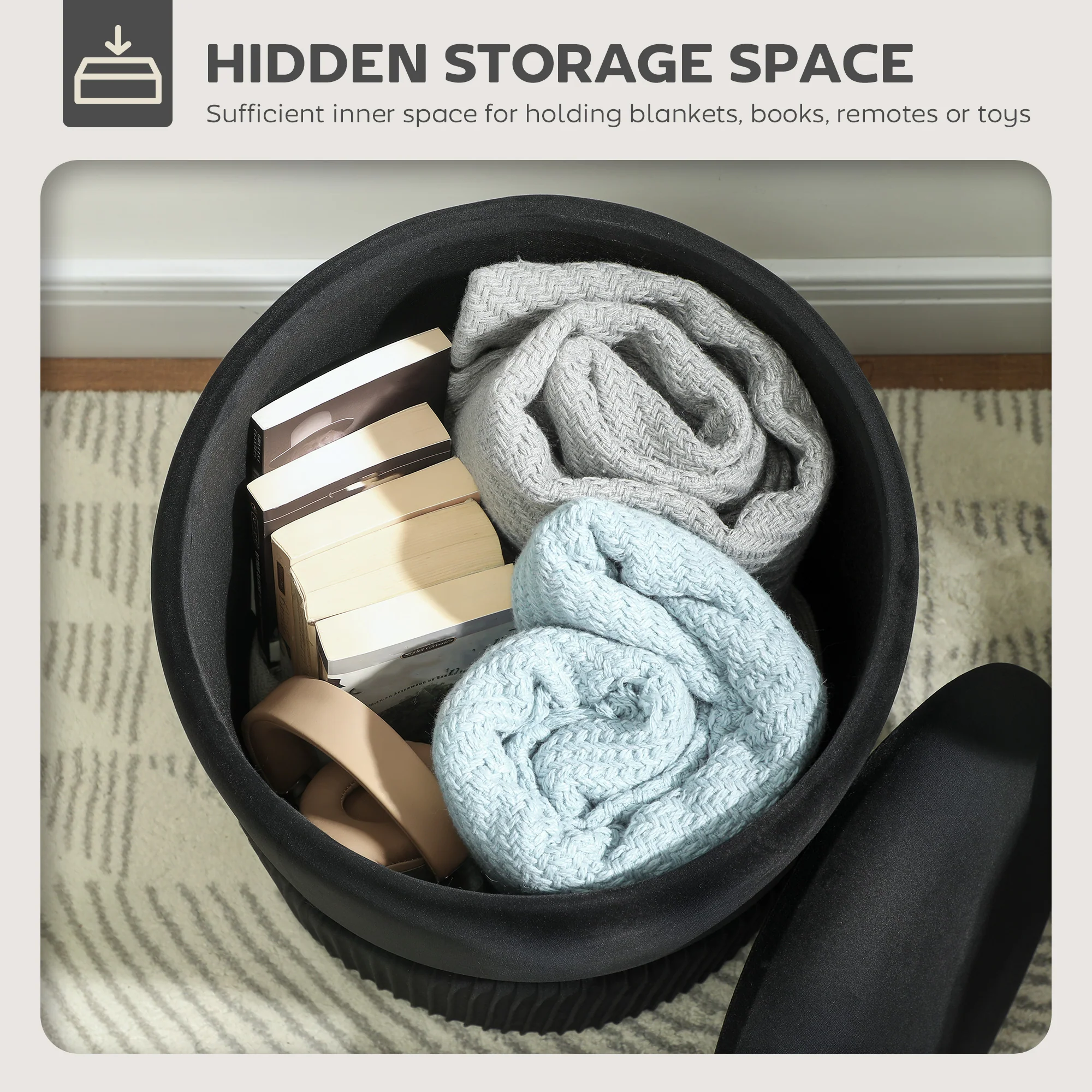HOMCOM Round Pouffe Storage Footstool With Hidden Space - Image 3