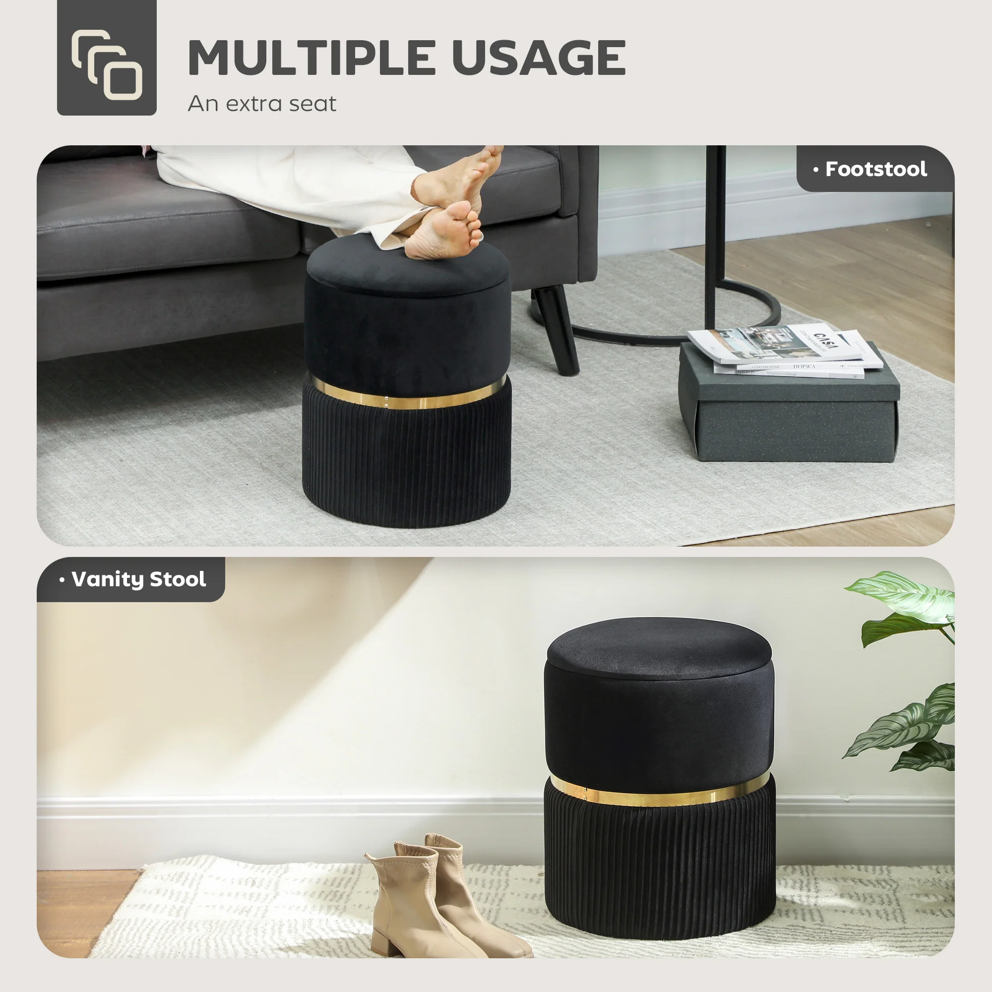 HOMCOM Round Pouffe Storage Footstool With Hidden Space - Image 6