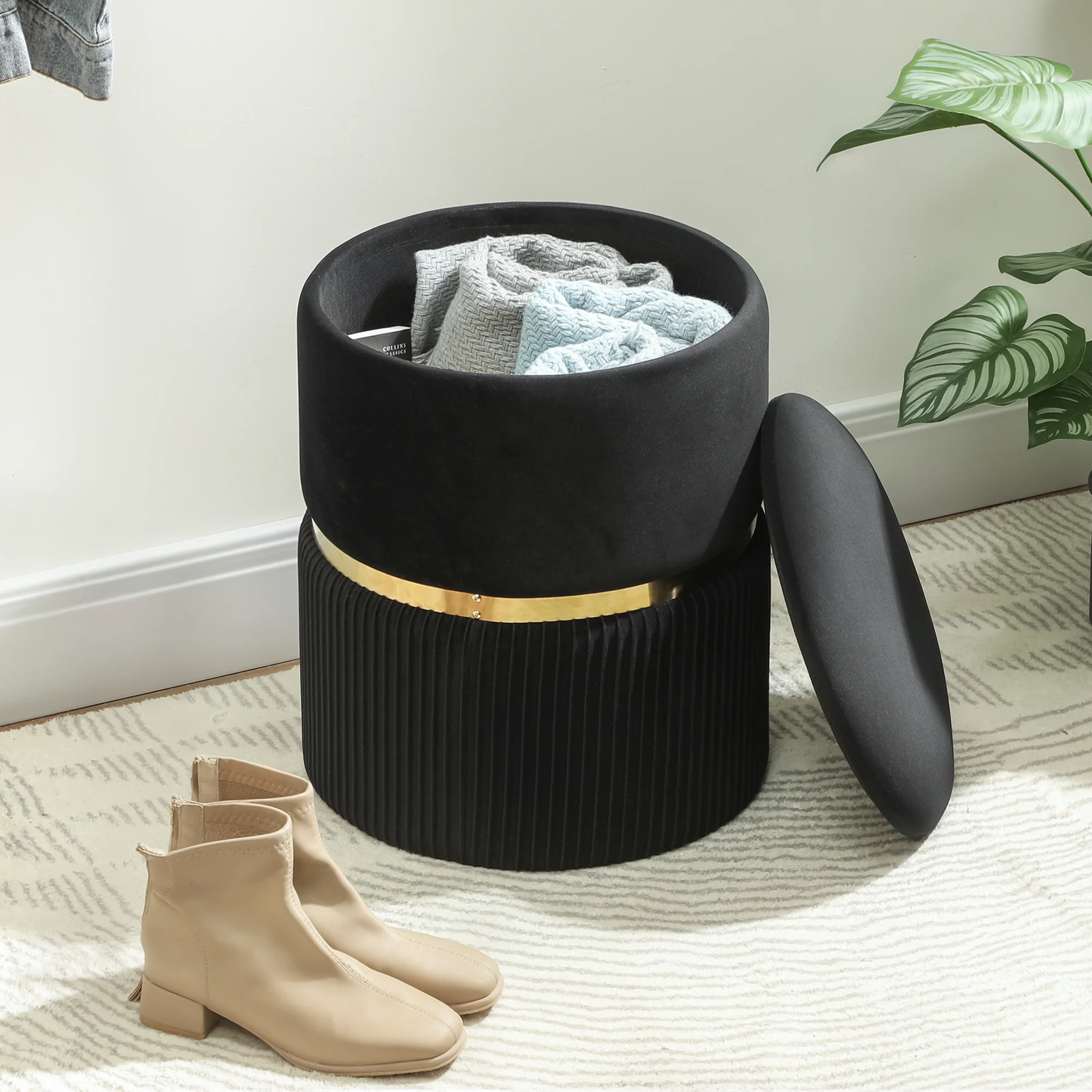 HOMCOM Round Pouffe Storage Footstool With Hidden Space - Image 8