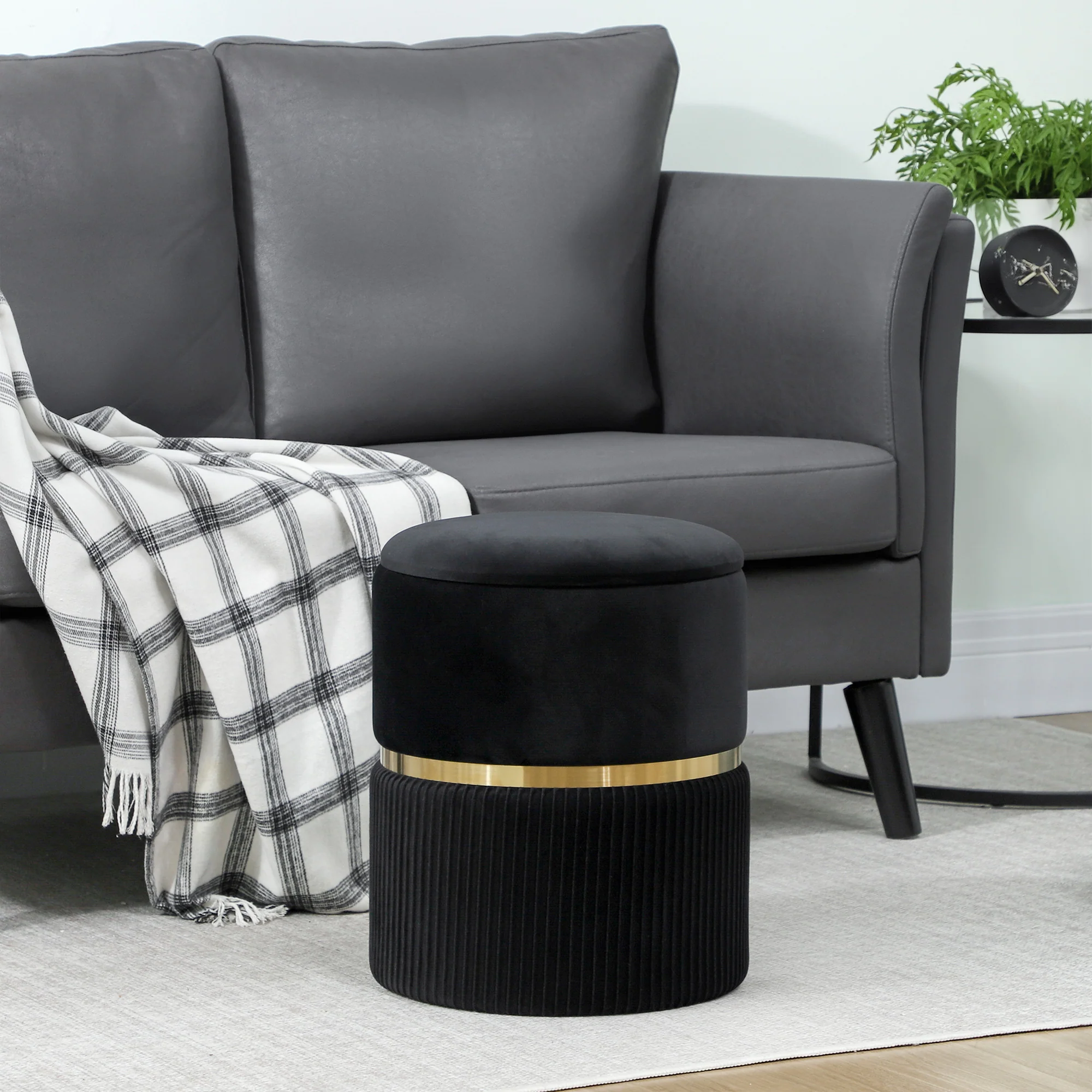 HOMCOM Round Pouffe Storage Footstool With Hidden Space - Image 9