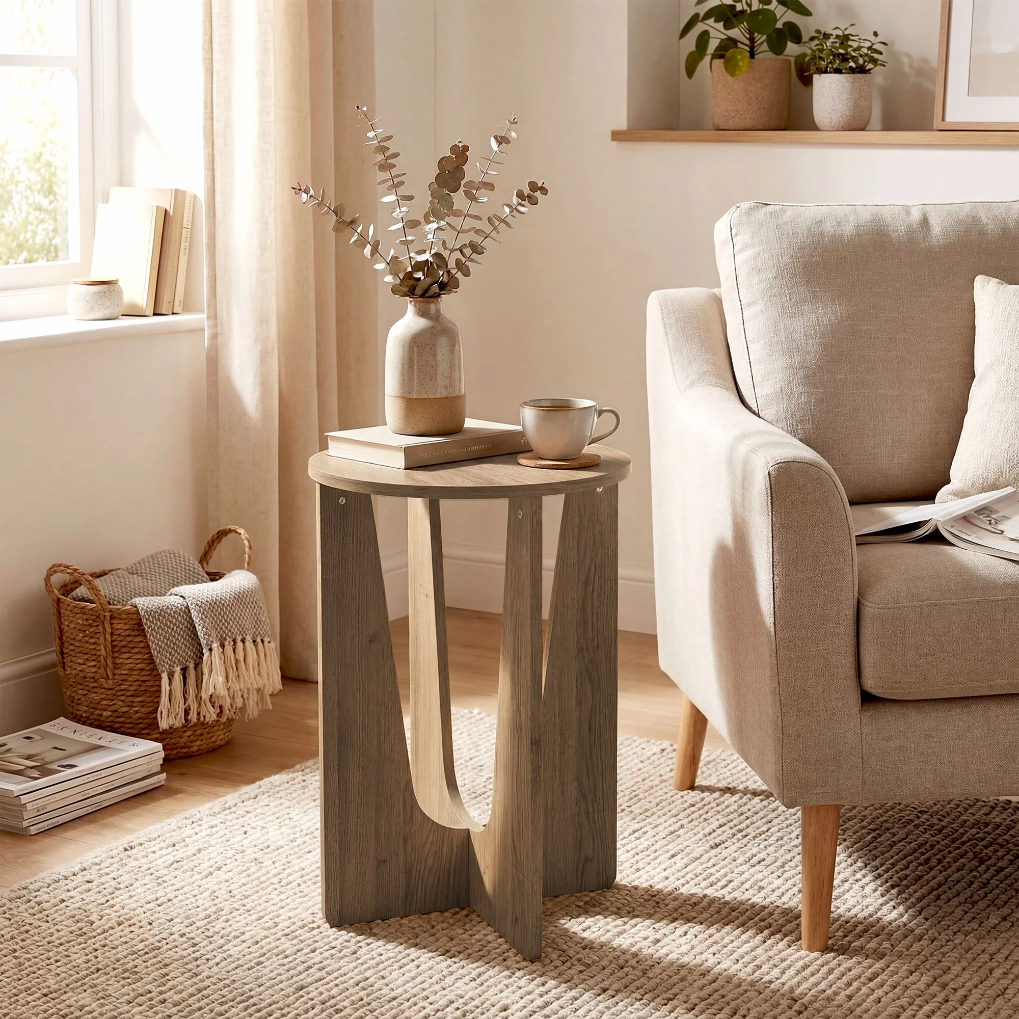 HOMCOM Round Side Table, End Table with Curved Legs Coffee Wood Effect - Image 2