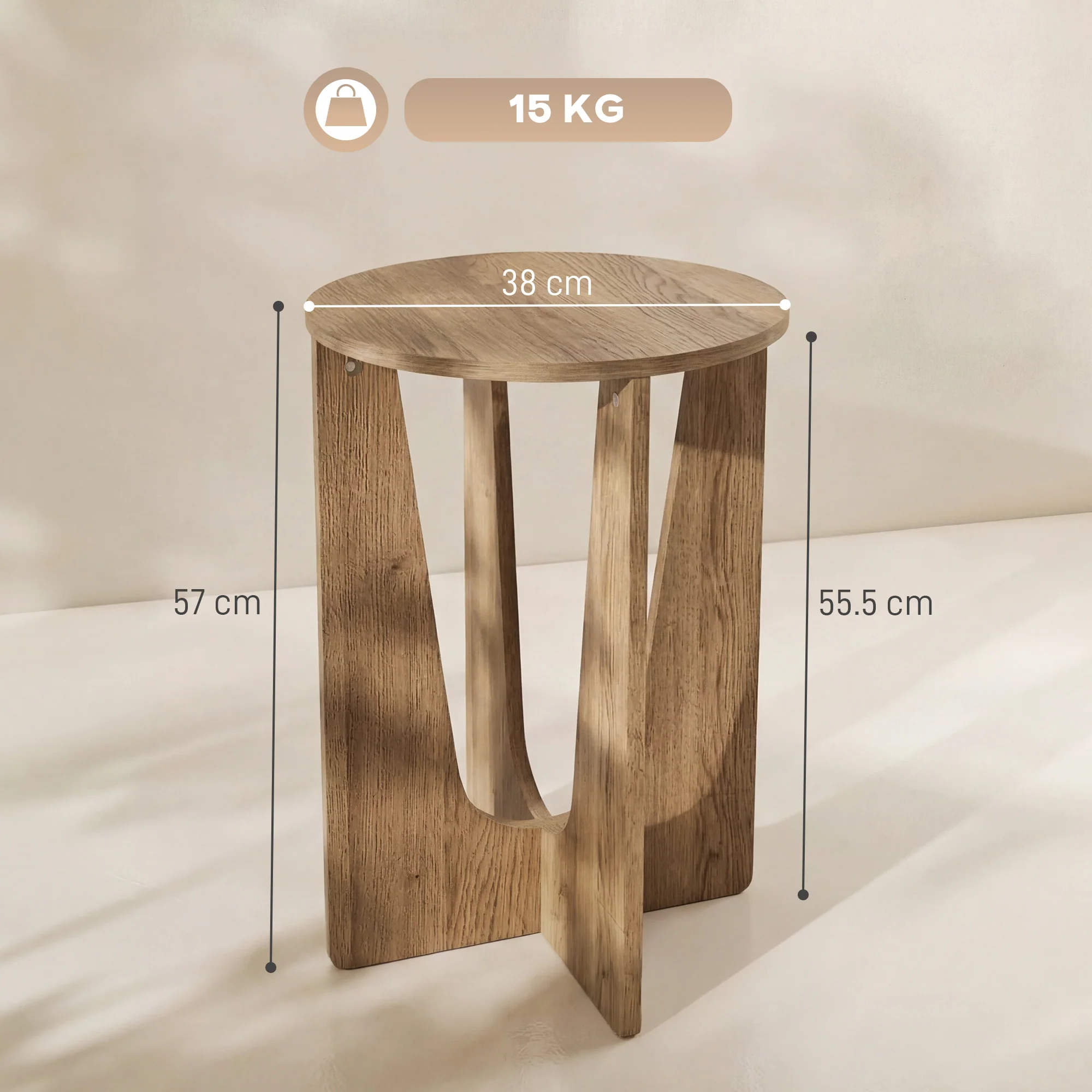 HOMCOM Round Side Table, End Table with Curved Legs Coffee Wood Effect - Image 5