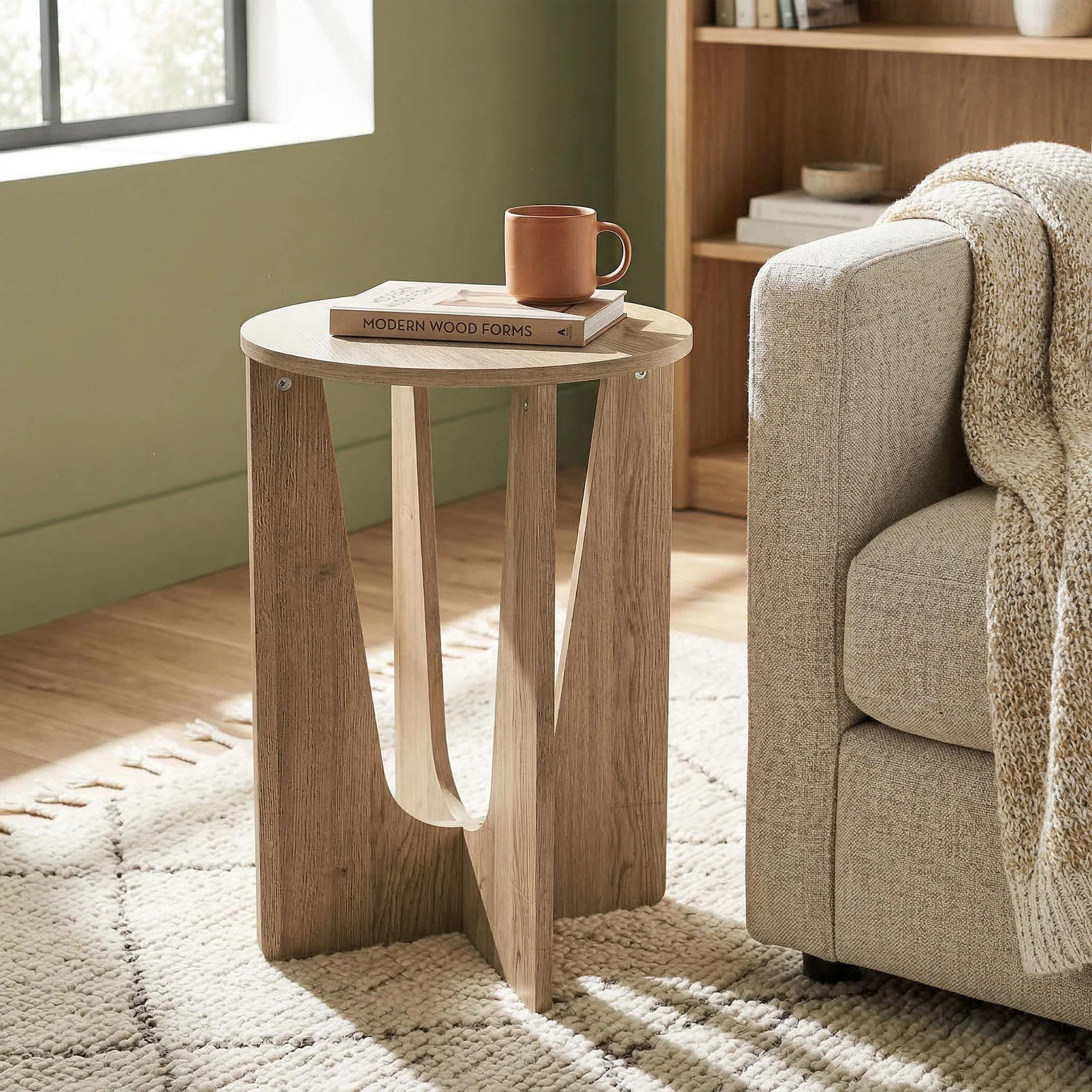 HOMCOM Round Side Table, End Table with Curved Legs Coffee Wood Effect - Image 9