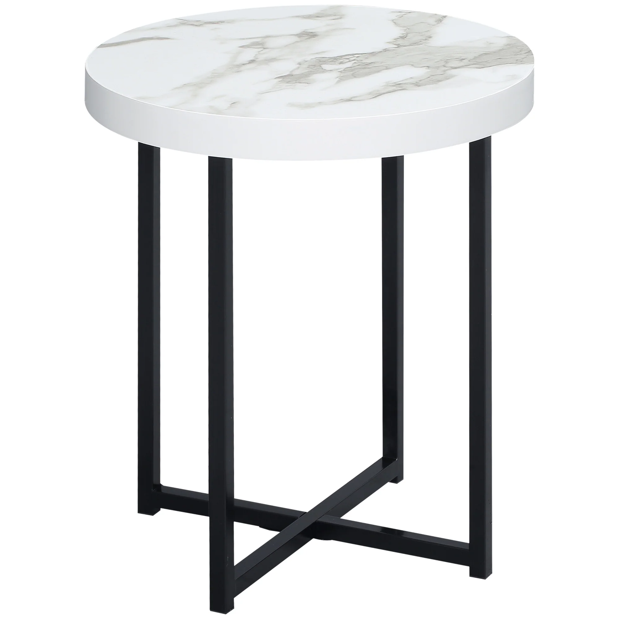 HOMCOM Round Side Table With Metal Legs, Modern End Table For Living Room White