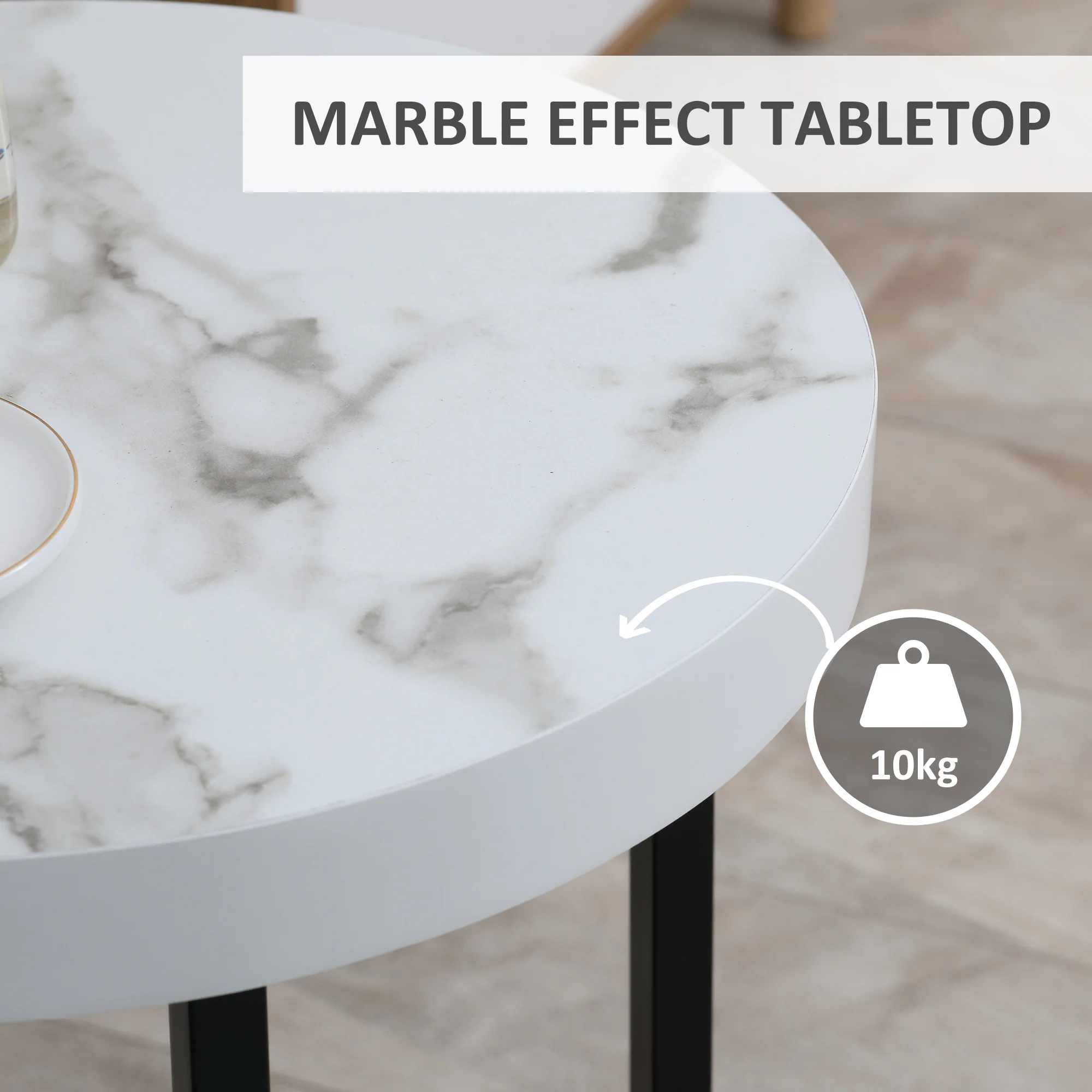 HOMCOM Round Side Table With Metal Legs, Modern End Table For Living Room White - Image 4