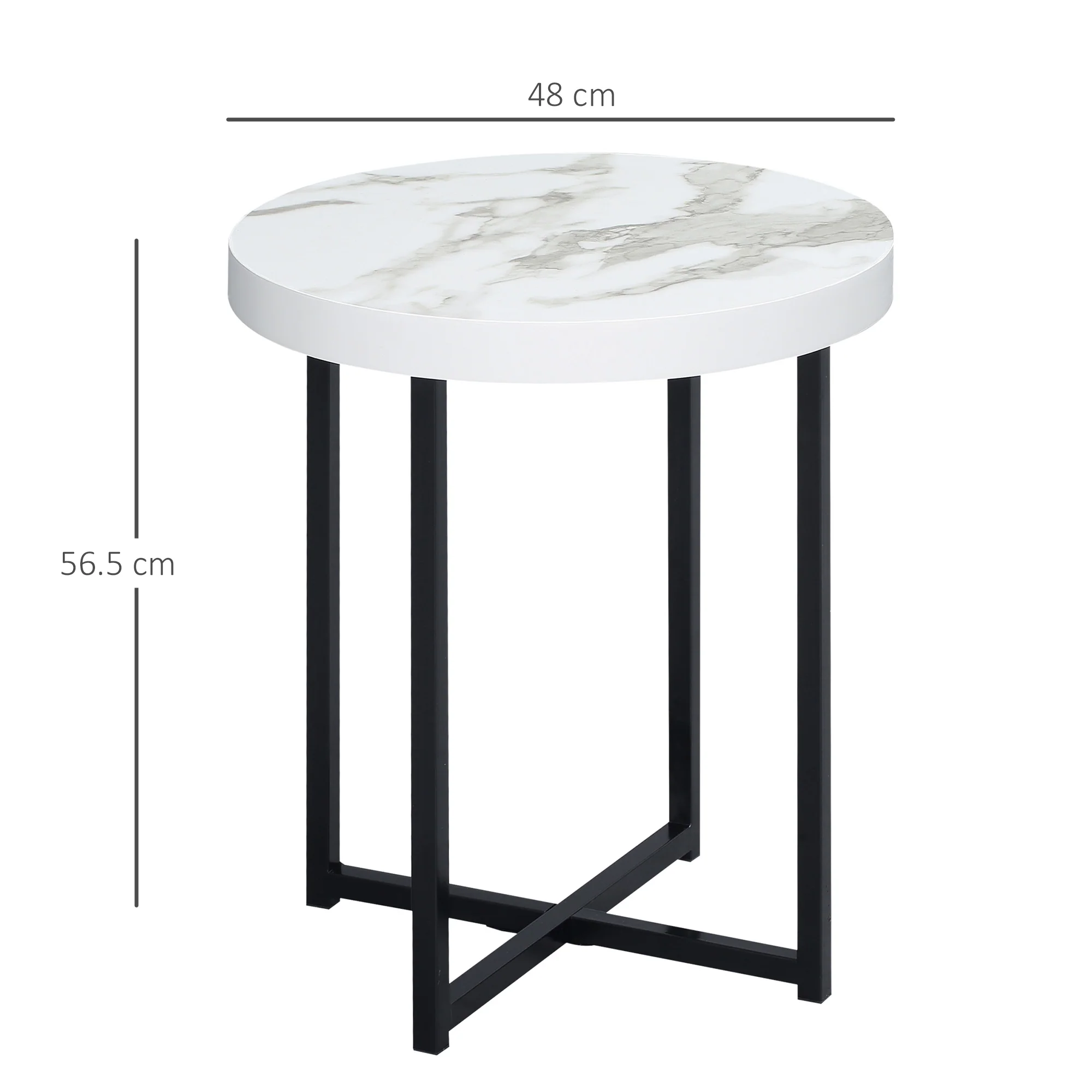 HOMCOM Round Side Table With Metal Legs, Modern End Table For Living Room White - Image 5