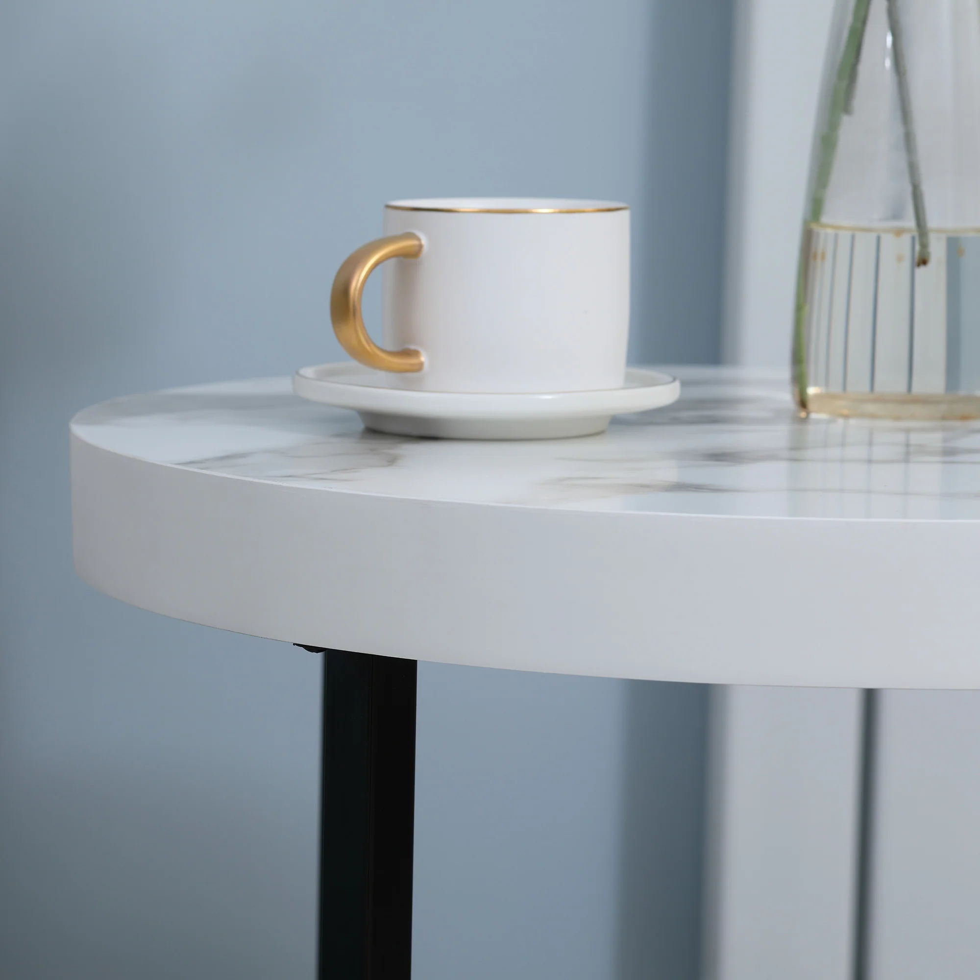 HOMCOM Round Side Table With Metal Legs, Modern End Table For Living Room White - Image 7