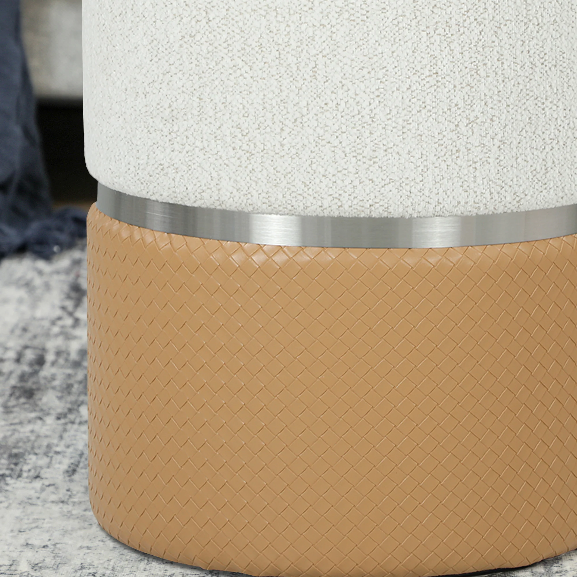 HOMCOM Round Storage Ottoman Set Of 2, Nesting Footrest Stool, Cream & Brown - Image 8