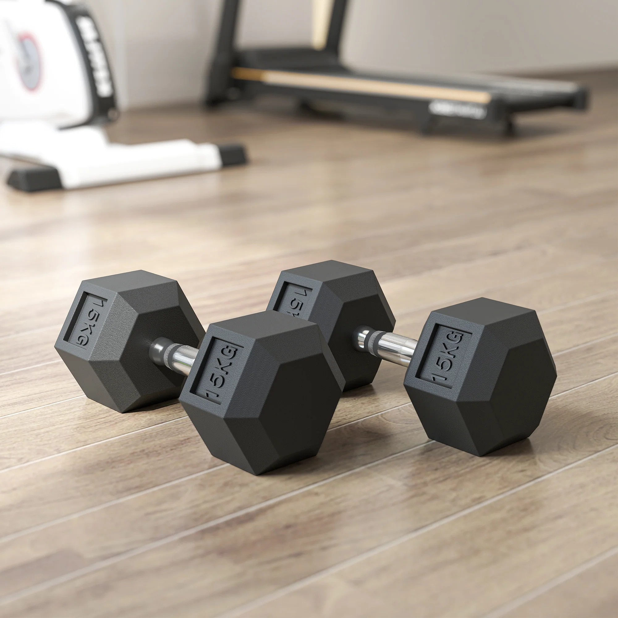 HOMCOM Rubber Hex Dumbbell Portable Hand Weights For Home Gym - Image 18